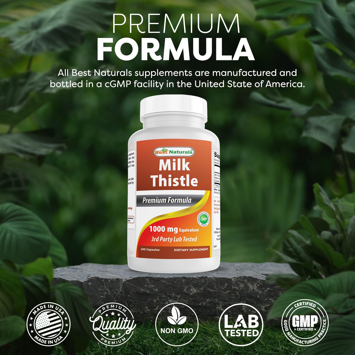 Best Naturals Milk Thistle Extract 1000mg - 240 Capsules | Non-GMO Gluten Free