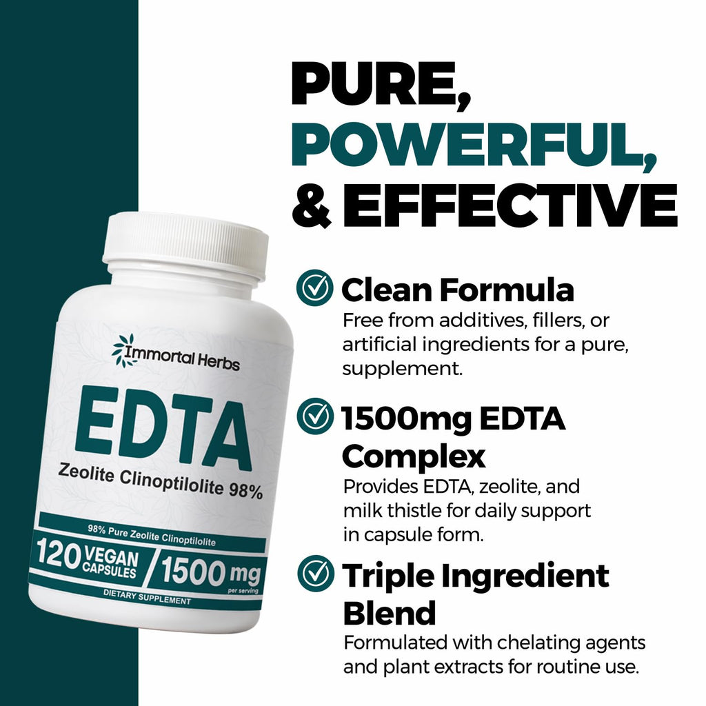 Immortal Herbs Calcium Disodium EDTA Capsules 1500mg with Zeolite Clinoptilolite & Milk Thistle – 120 Vegan, Non-GMO, Gluten Free