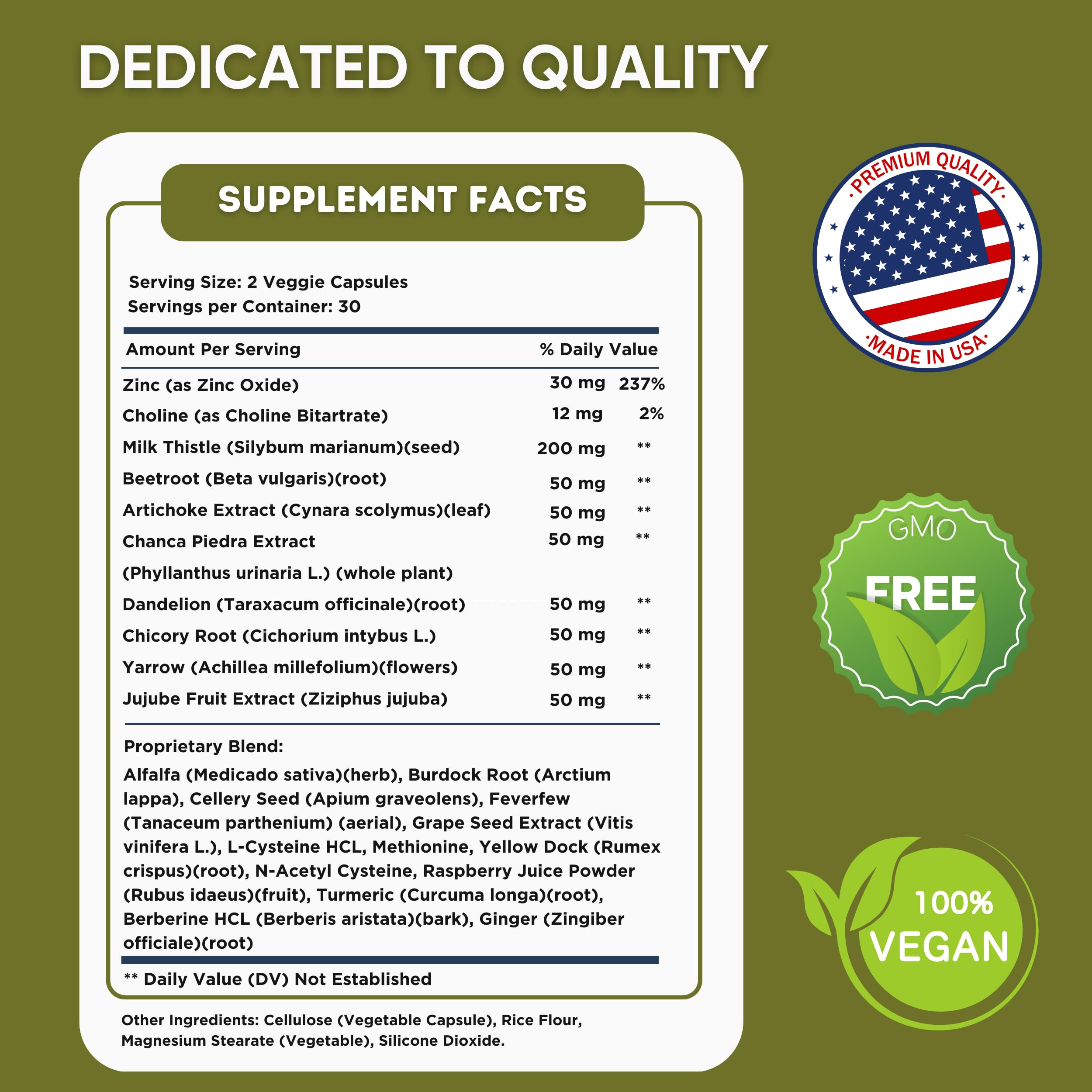Liver Support - Natural Milk Thistle & Zinc Detox Supplement | 60 Veggie Capsules (30 Days Supply)