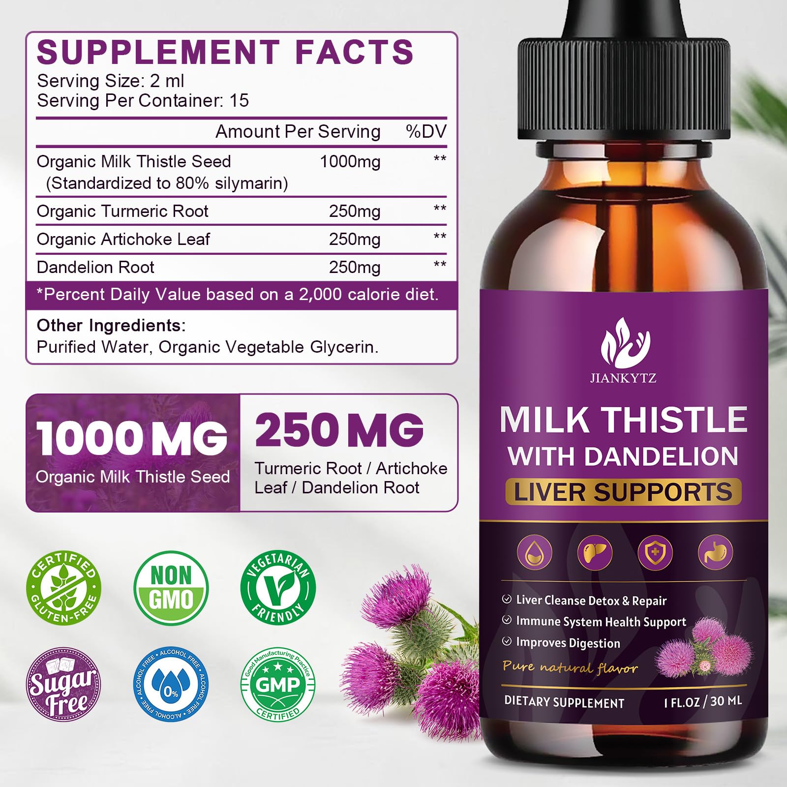 Milk Thistle Liver Detox Drops – Organic 2 Pack, 1 oz | Gluten-Free, Non-GMO