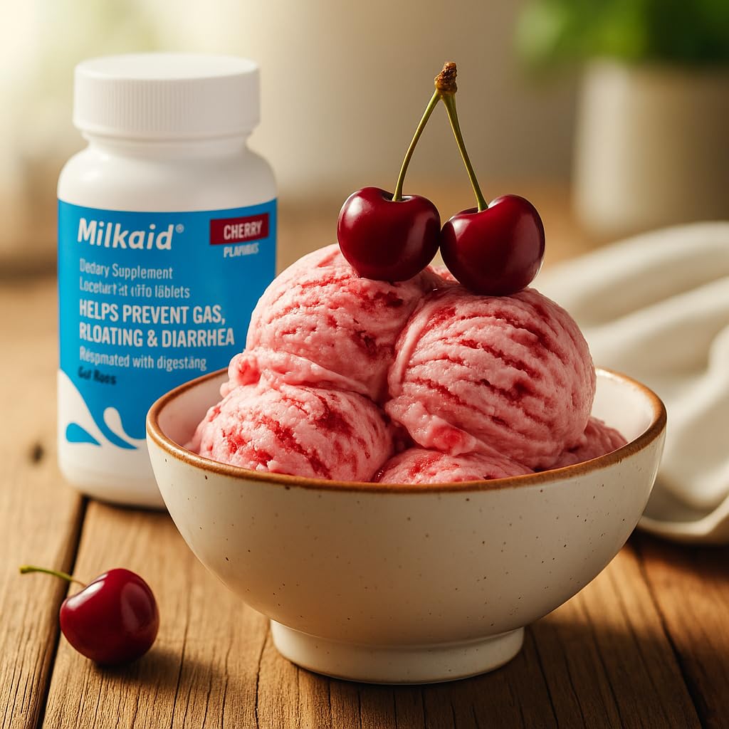 Milkaid Lactase Enzyme Chewable Tablets – Cherry, 120 Tablets | Lactose Intolerance Relief