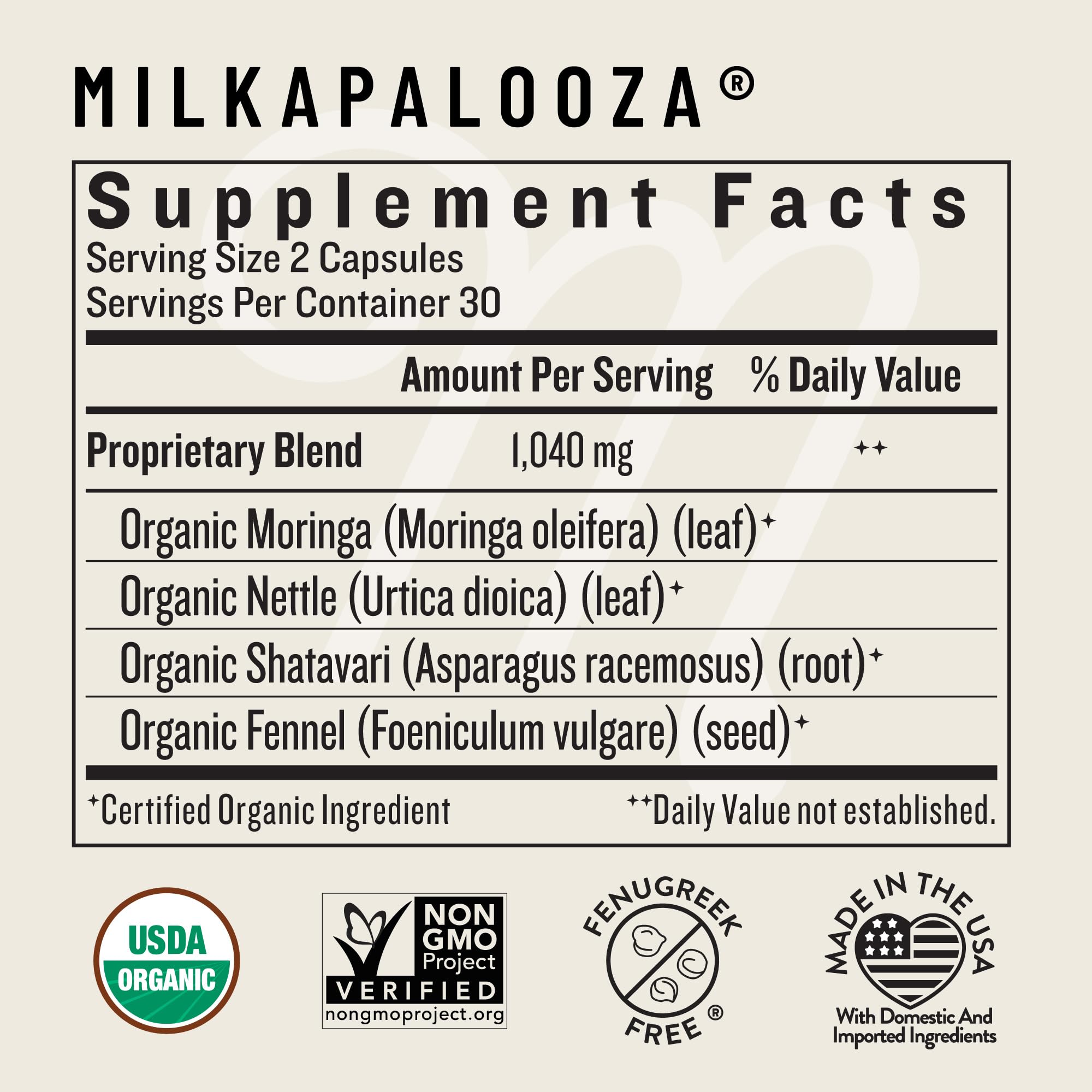 Legendairy Milk Milkapalooza Lactation Supplement – Organic Moringa, Nettle, Shatavari, Fennel • Fenugreek-Free • 60ct • Vegan
