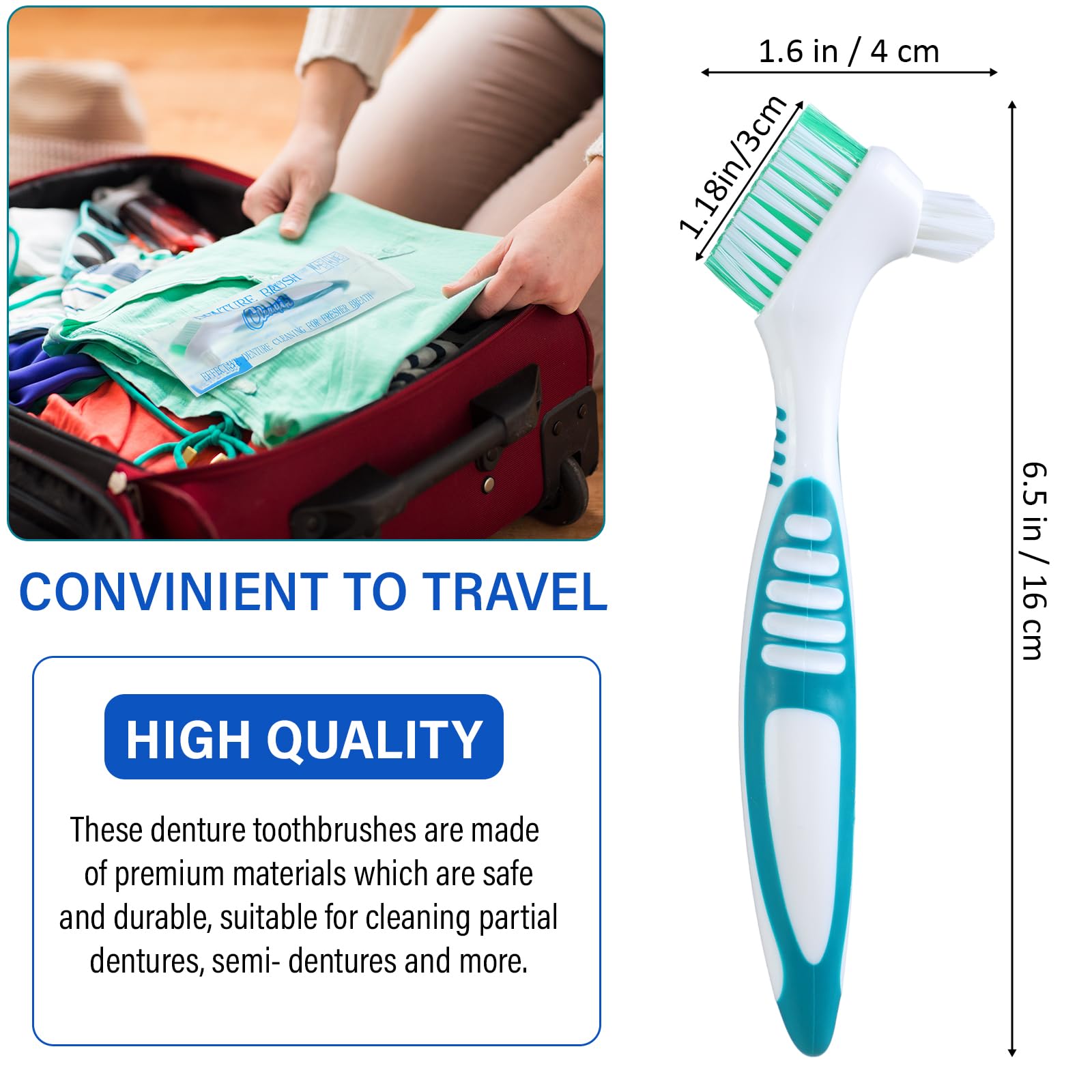 Mimorou 12 Pcs Denture Brush Set - Double-Sided, Soft Bristles, Non-Slip Handle