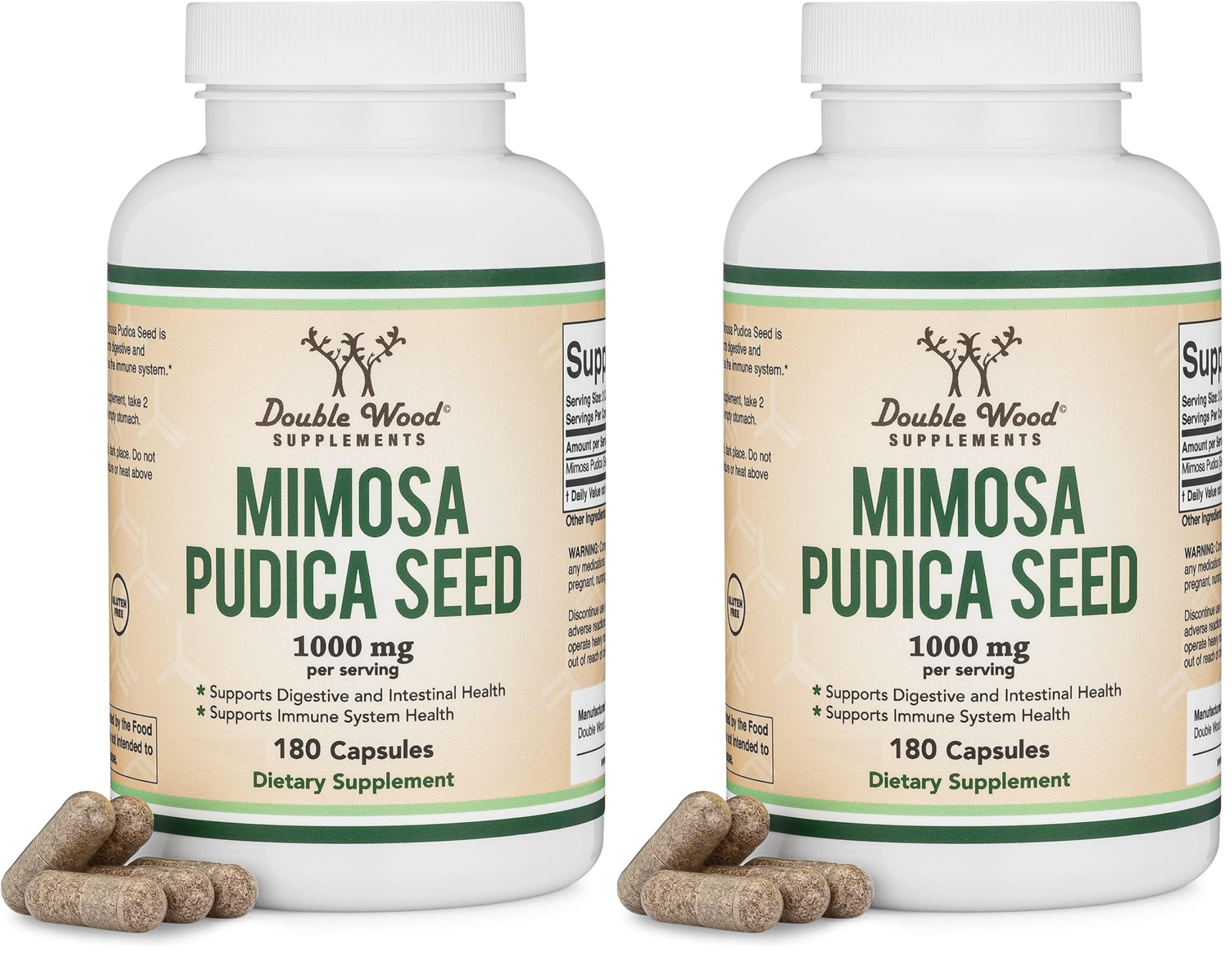 Double Wood Mimosa Pudica Seed Capsules 1000mg – Digestive Support – Pack of 2 (360 Capsules)