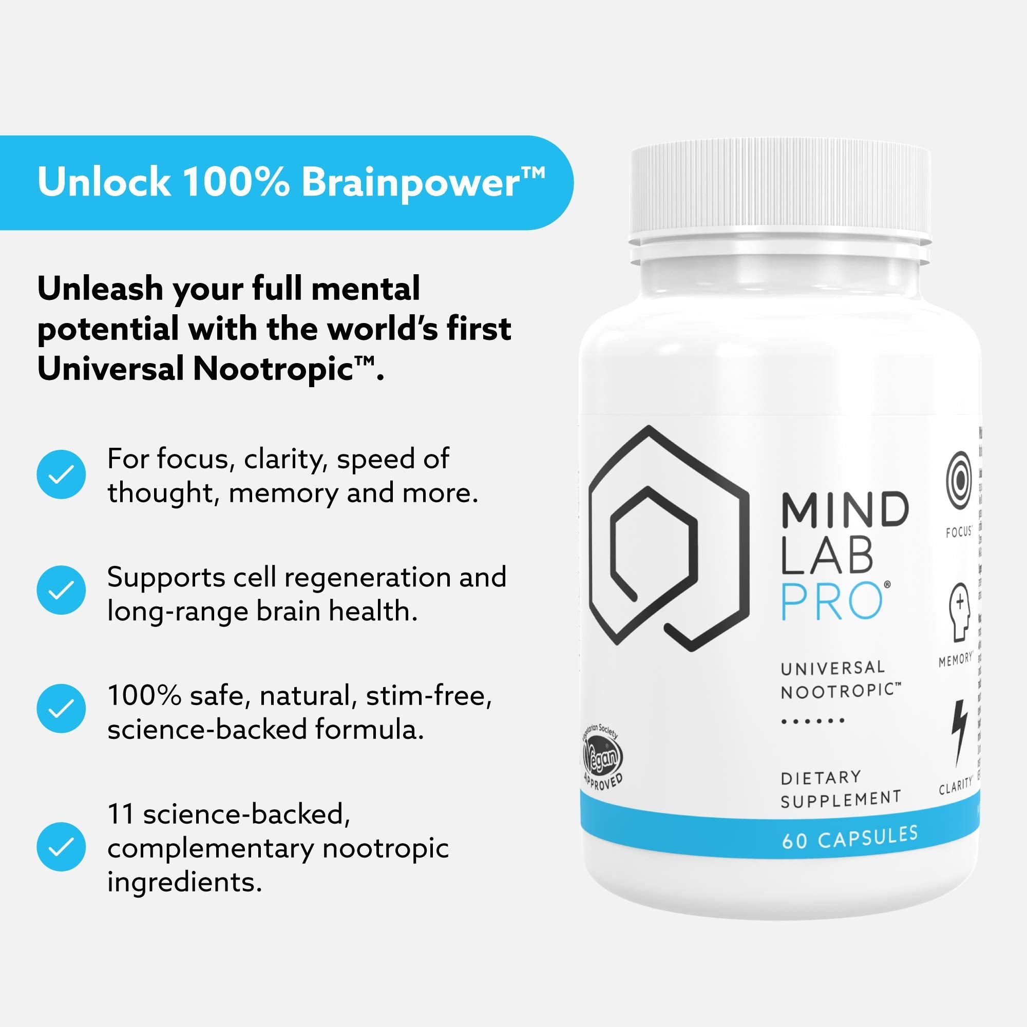 Mind Lab Pro MLP v4 Universal Nootropic – Focus, Memory, Clarity, Energy – 60 Count, Plant-Based, Made in USA
