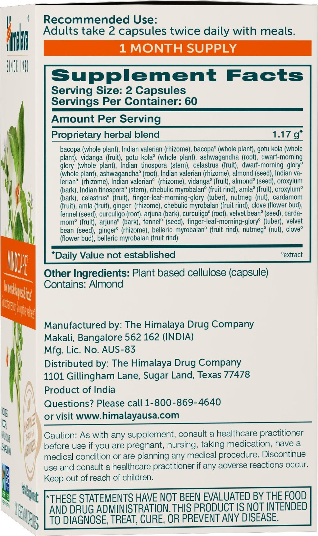 Himalaya MindCare Nootropic Brain Supplement – 1170 mg, 120 Capsules