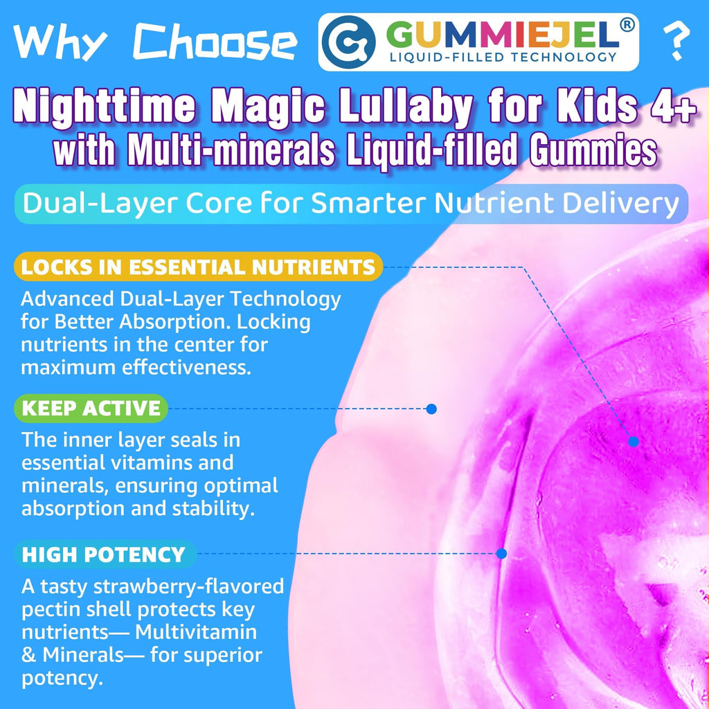 Kids Nighttime Multimineral Gummies – Magnesium, Calcium, Zinc + D3 K2 | No Melatonin
