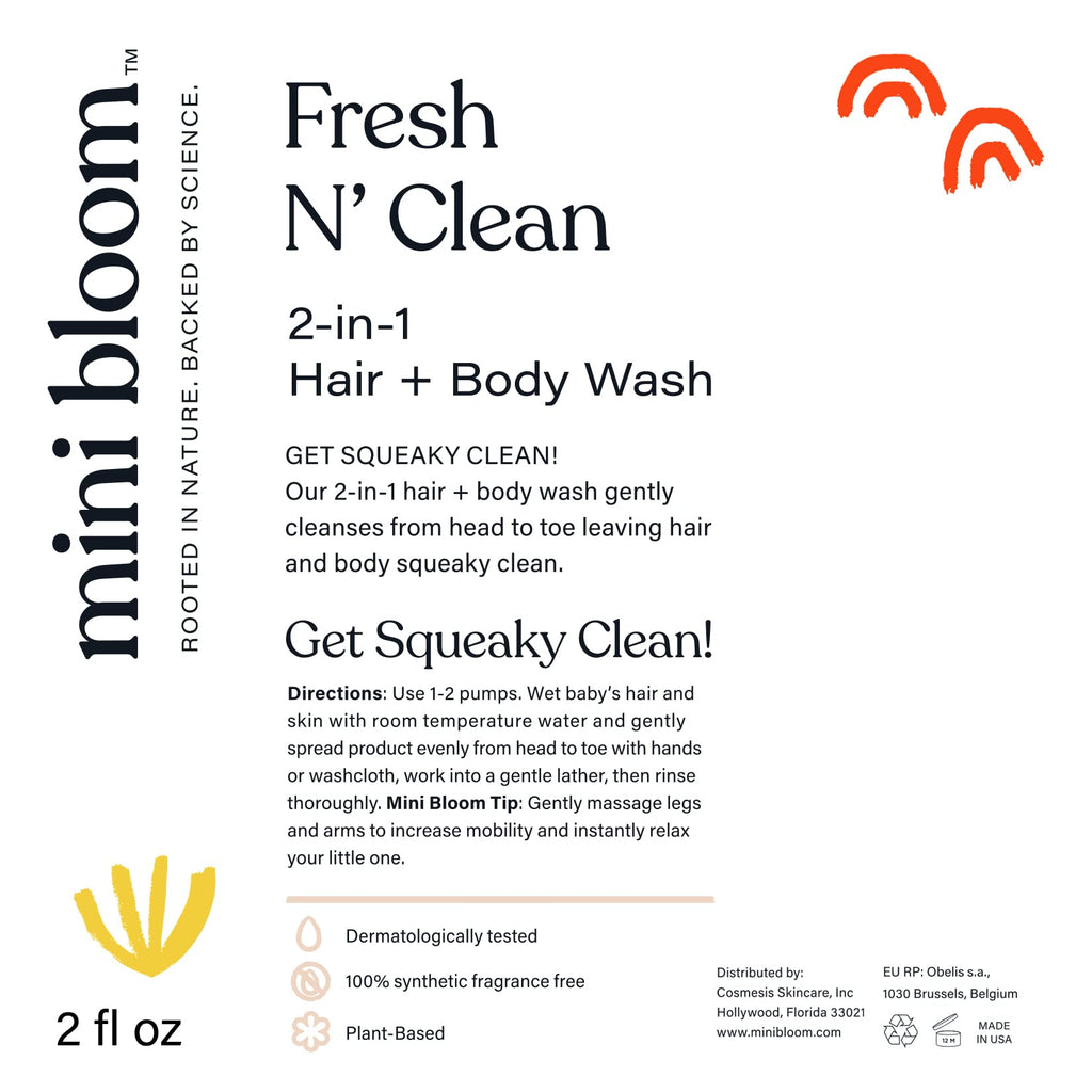 Mini Bloom Fresh N’ Clean 2-in-1 Hair & Body Wash – Sulfate-Free for Babies & Kids, Travel Size