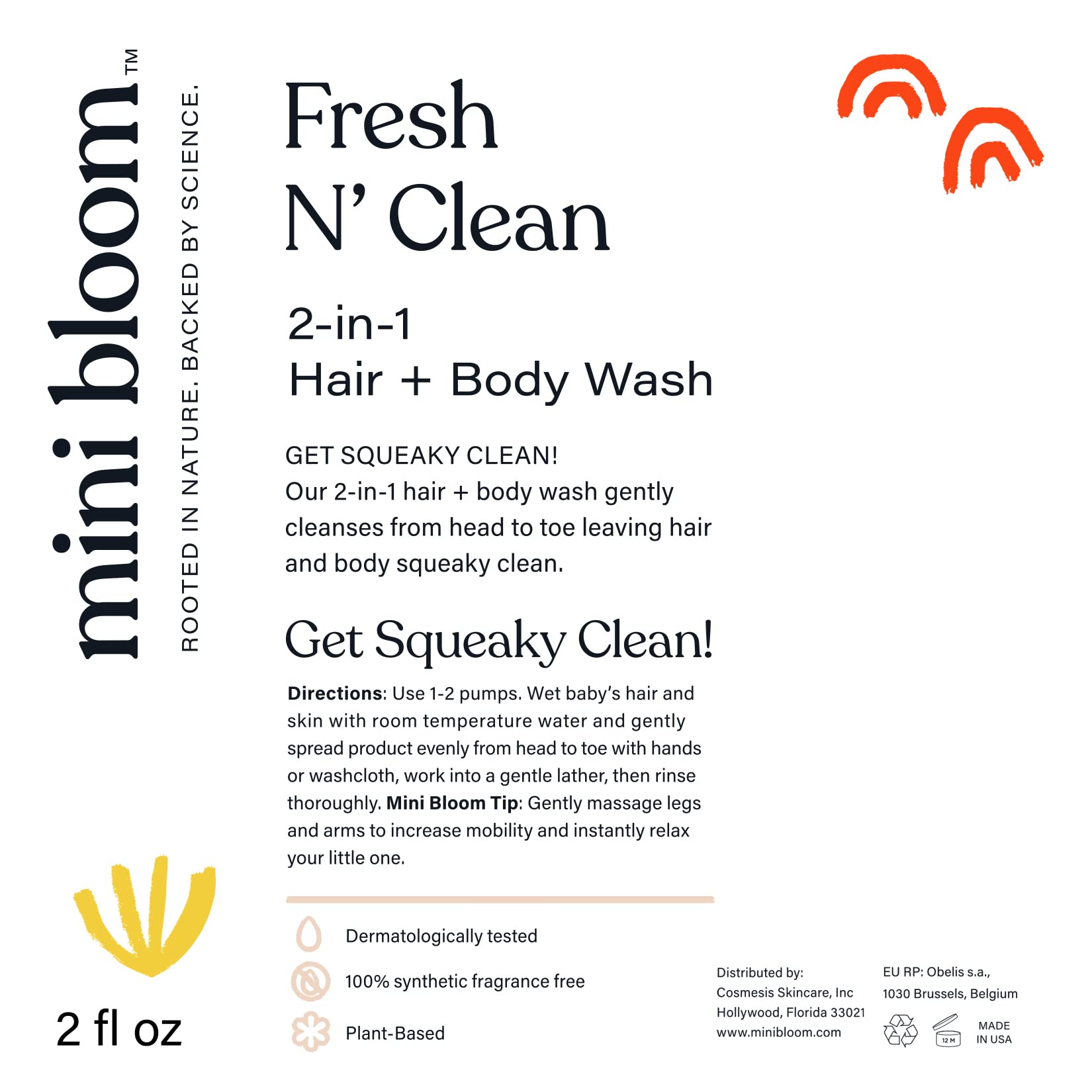 Mini Bloom Fresh N’ Clean 2-in-1 Hair & Body Wash – Sulfate-Free for Babies & Kids, Travel Size