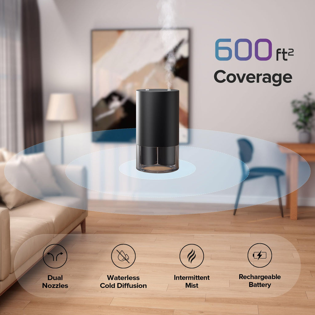 Waterless Dual-Nozzle Diffuser | Mini Scent Air Machine, 5 Timers, 4 Mist Levels, Desert Titanium
