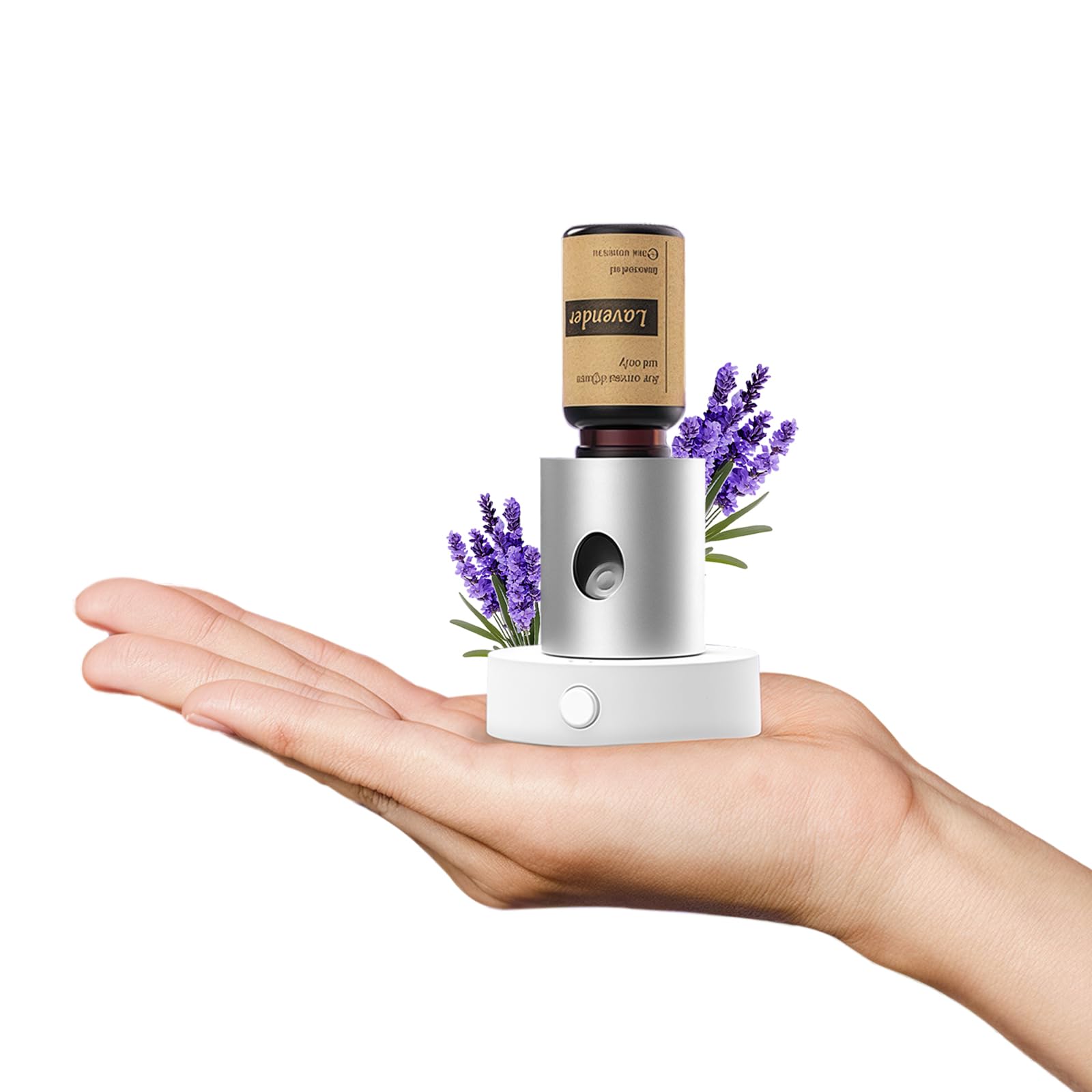 Mini Waterless Nebulizing Diffuser with Lavender Oil – Portable Silver