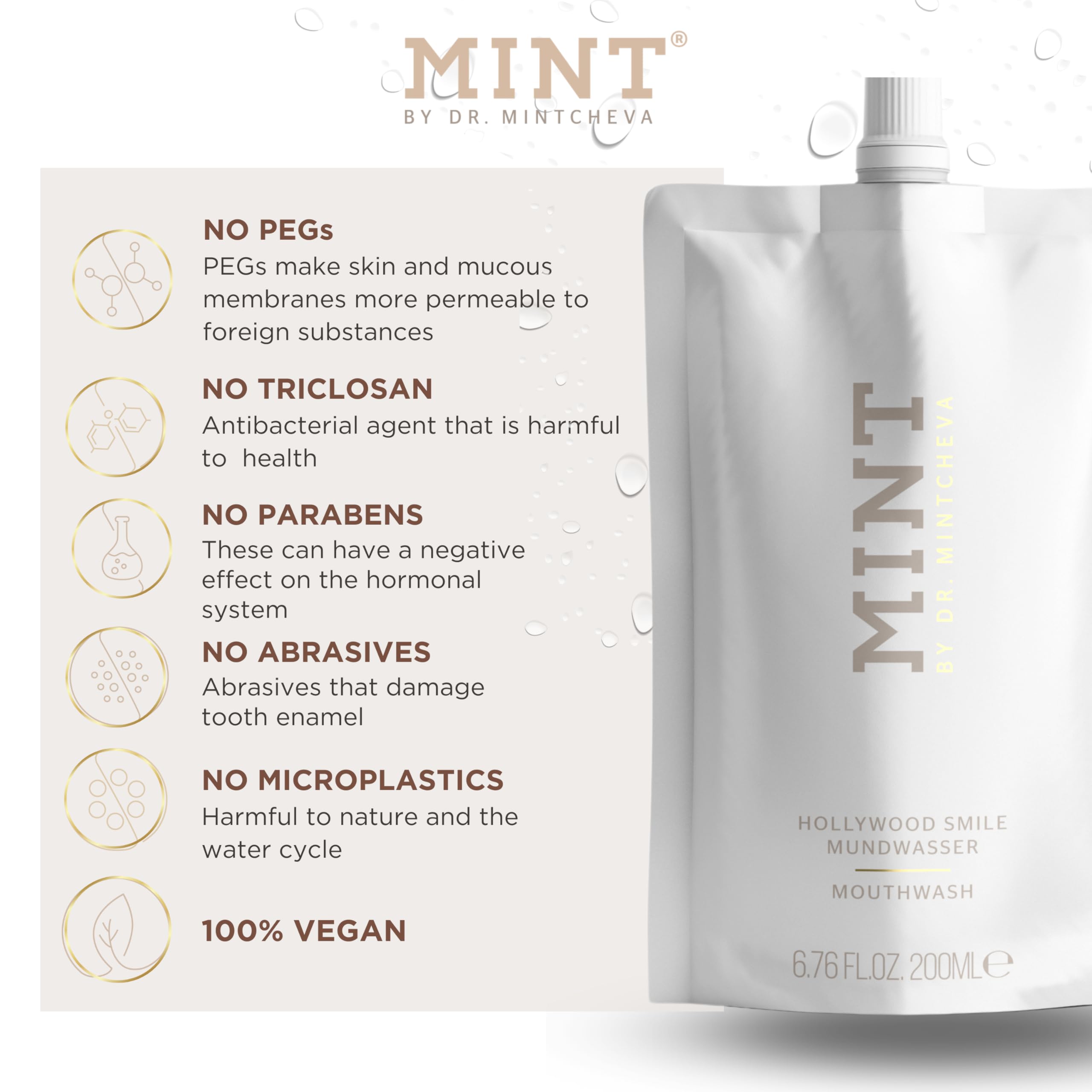 Mint Hollywood Smile Mouthwash Refill – 2-Phase Whitening, 0.1% Hydrogen Peroxide, Alcohol-Free, Vegan – 6.76 fl oz