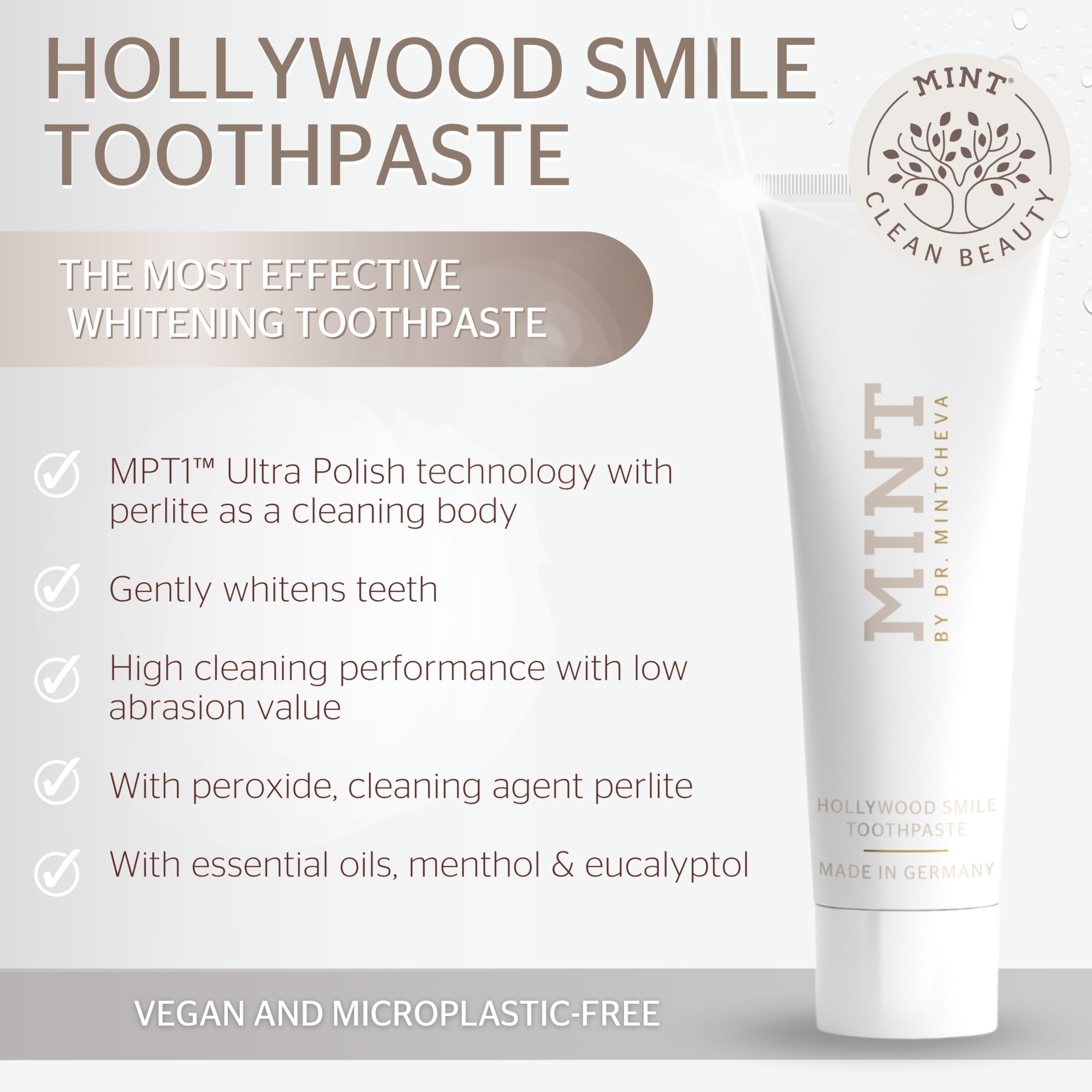 Mint Hollywood Smile Toothpaste 85 ml - Fluoride-Free Vegan Whitening