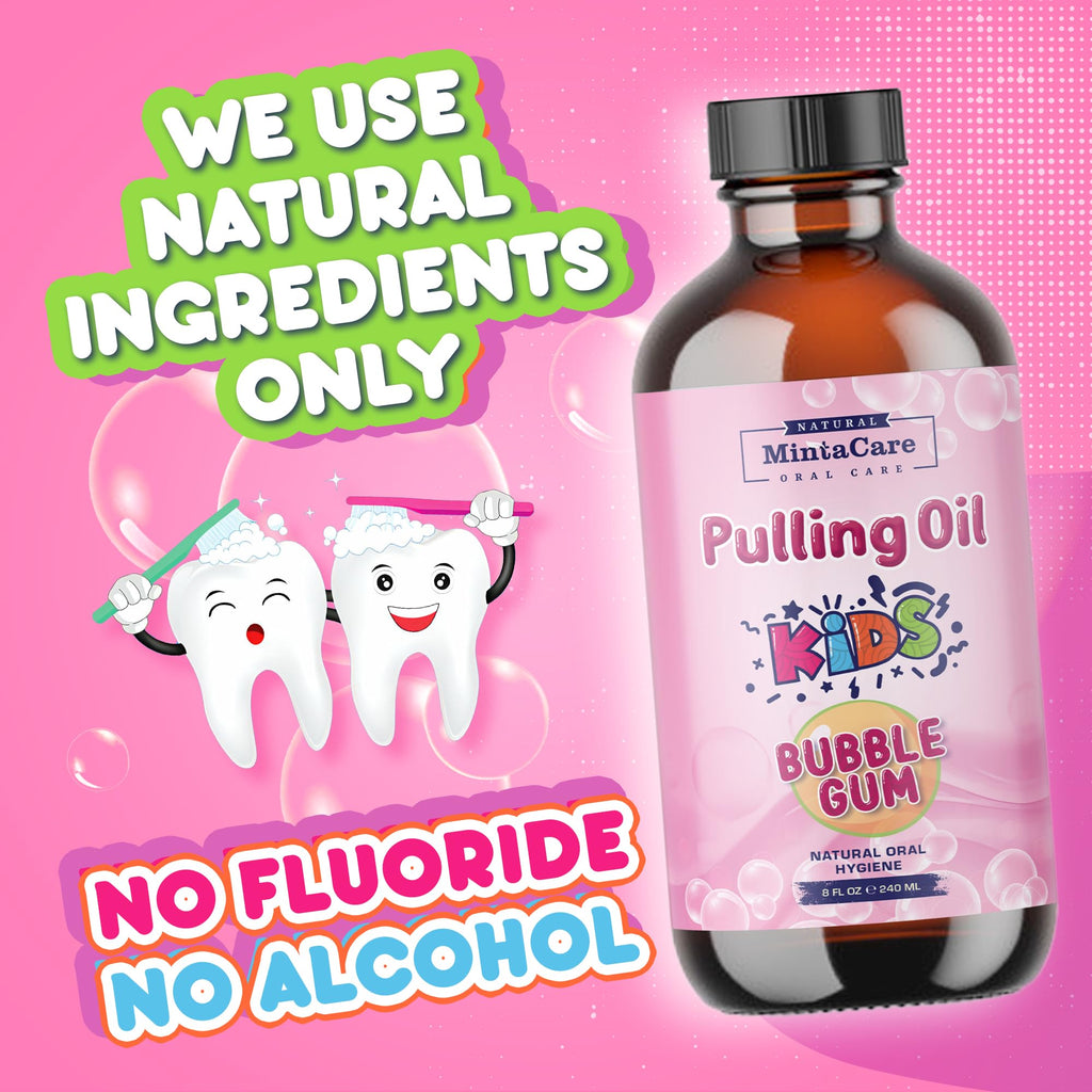 Mintacare All Natural Organic Oil Pulling for Kids – Bubble Gum Mouthwash, Fluoride & Alcohol Free, Made in USA, 8oz