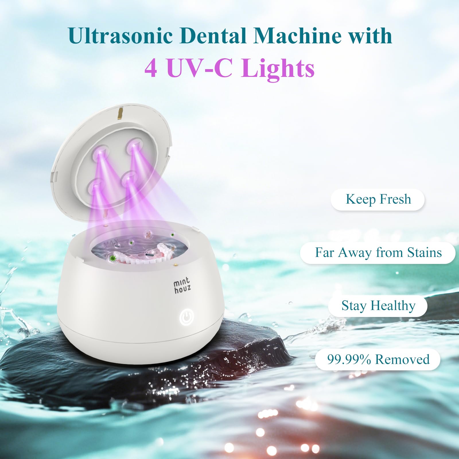 Minthouz Ultrasonic Retainer Cleaner – 200ml, 48kHz Cleaning for Dentures & Aligners