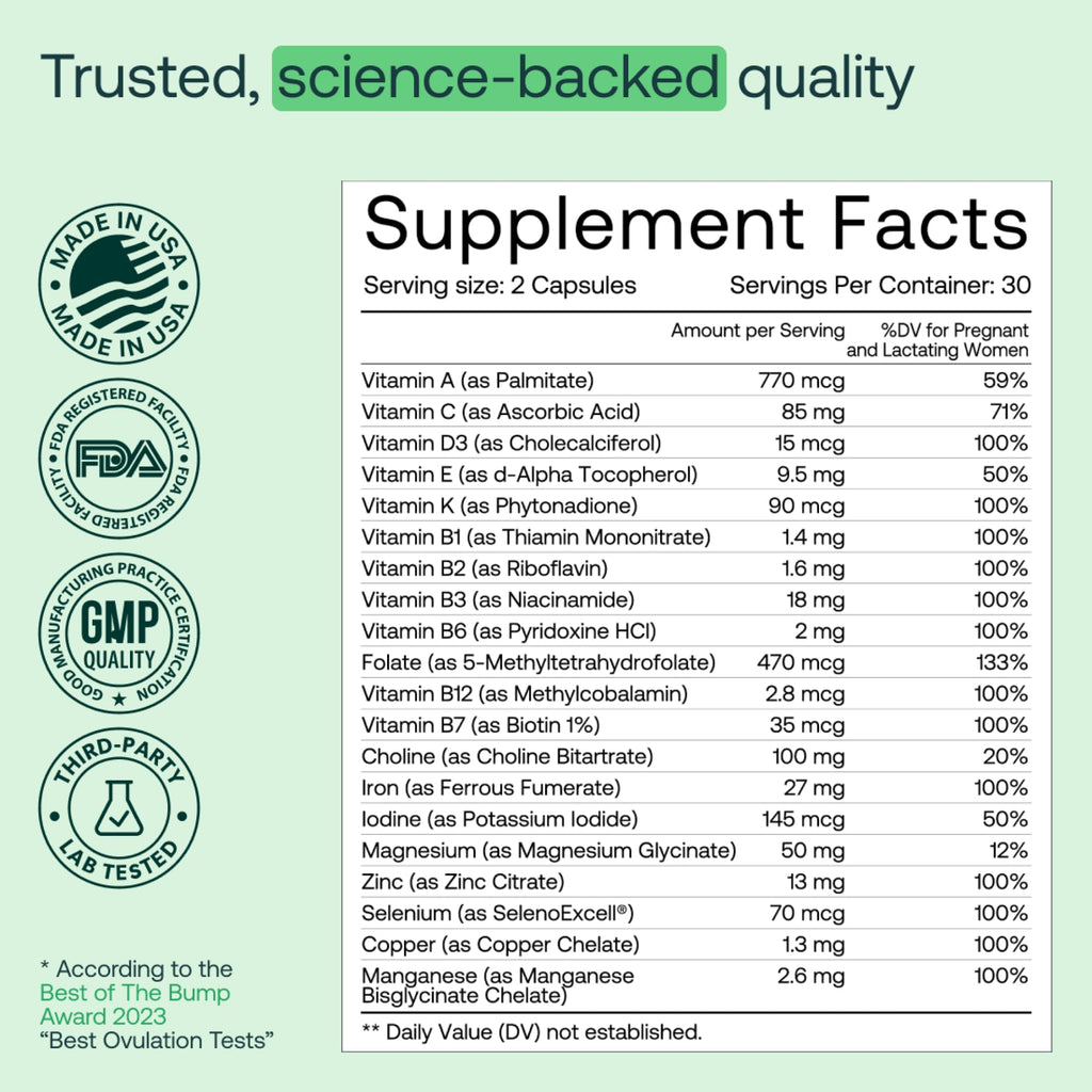 MIRA Prenatal Multivitamins for Women – Folate & Choline | 60 Capsules (30 Servings) | 1 Pack