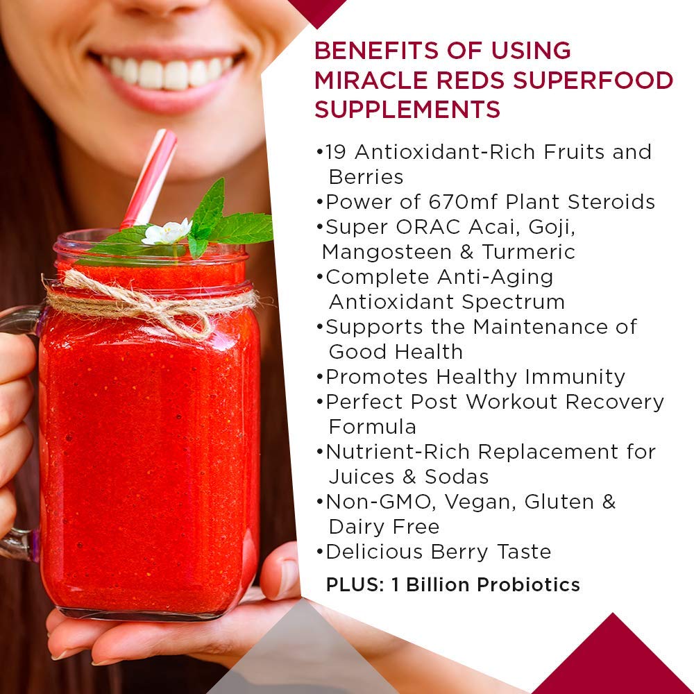 MacroLife Naturals Miracle Reds Superfood Powder – 19 Superfruits, Probiotics & Enzymes, 30oz (90 Servings)