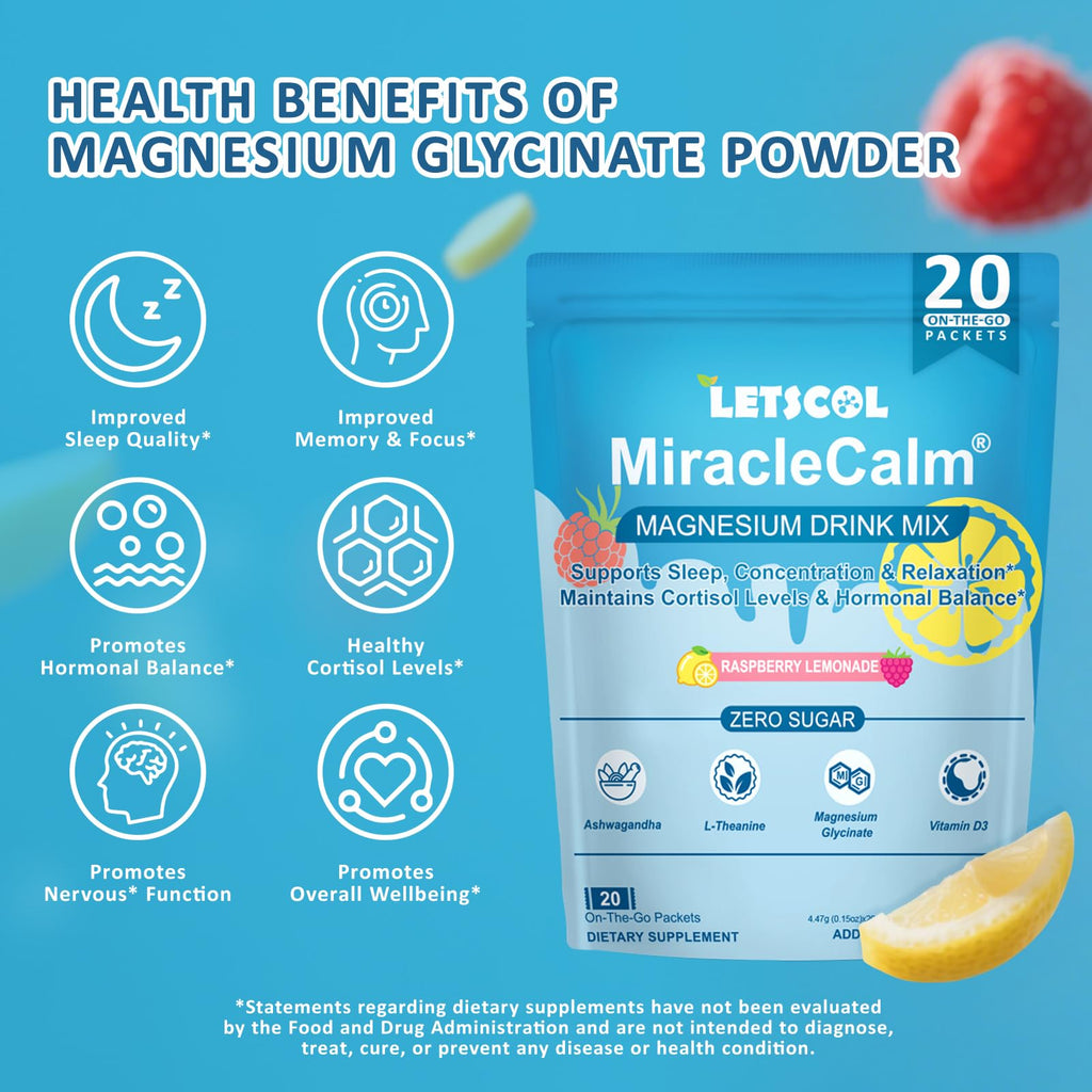 MiracleCalm Drink Mix Powder – Calm Magnesium + Calcium for Sleep, Stress Relief & Focus (Sugar Free)