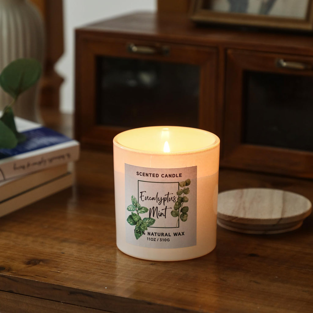 MIRASCENTS Eucalyptus & Mint Scented Candle – 11oz Natural Soy Wax