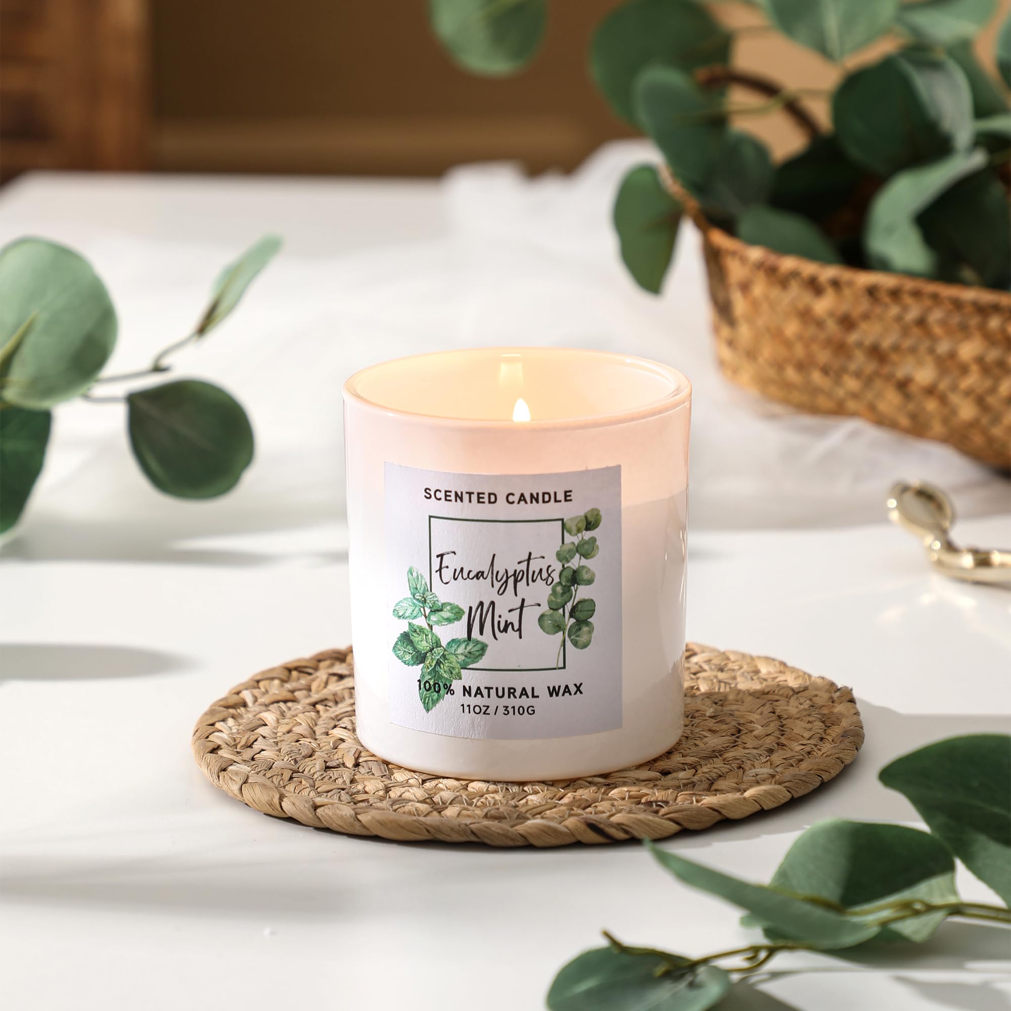 MIRASCENTS Eucalyptus & Mint Scented Candle – 11oz Natural Soy Wax