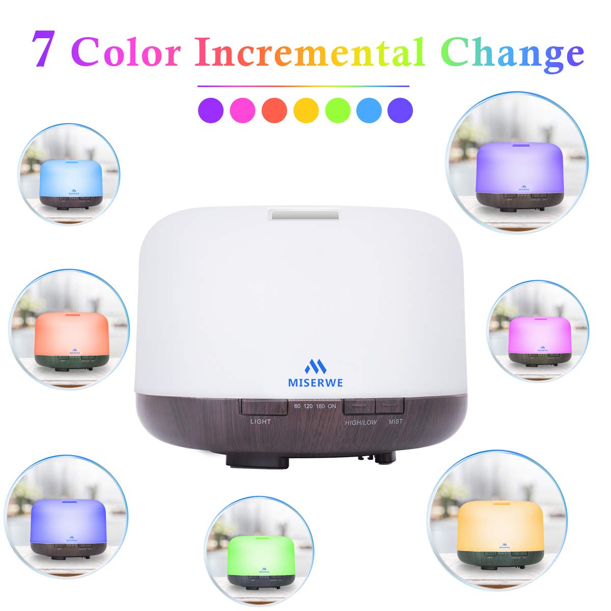 Miserwe 500ML Essential Oil Diffuser | Adjustable Mist, 4 Timer Settings, Auto Shut-Off