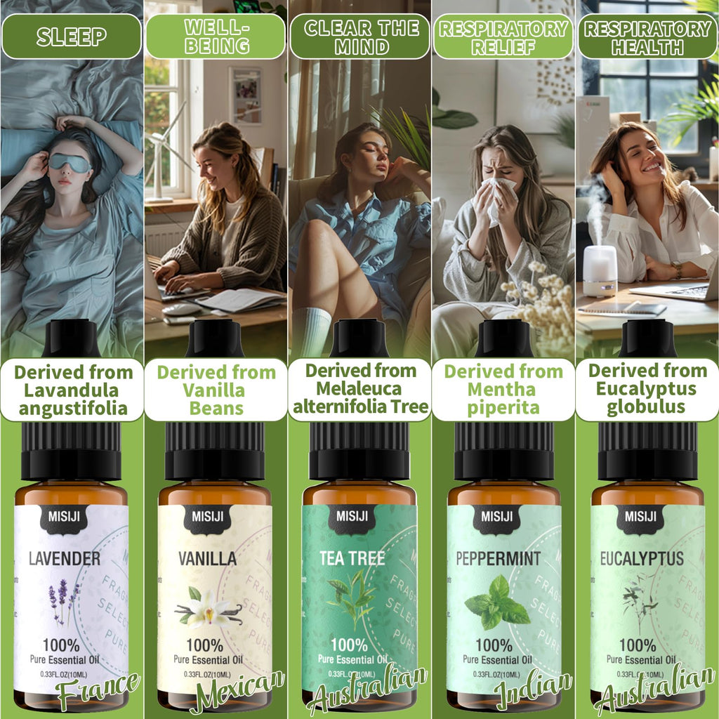 MISIJI Essential Oils Set – 10 Scents for Diffuser & Aromatherapy
