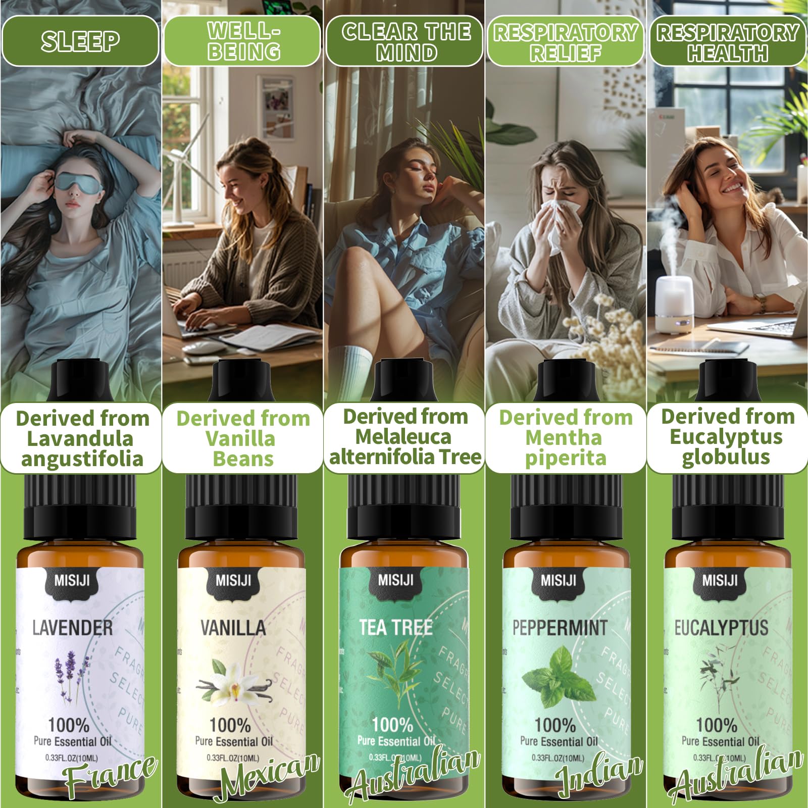 MISIJI Essential Oils Set – 10 Scents for Diffuser & Aromatherapy