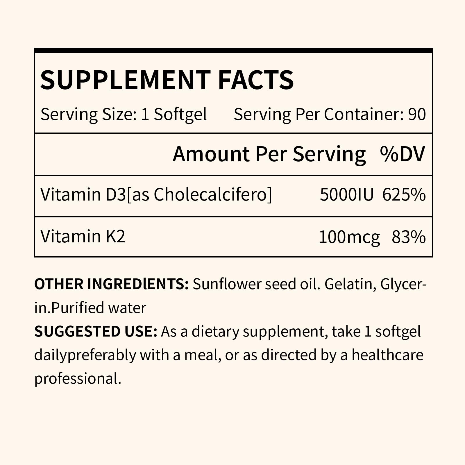 MISS PEP Vitamin D3 K2 5000 IU (MK-7) 90 Softgels - Immune & Bone Support