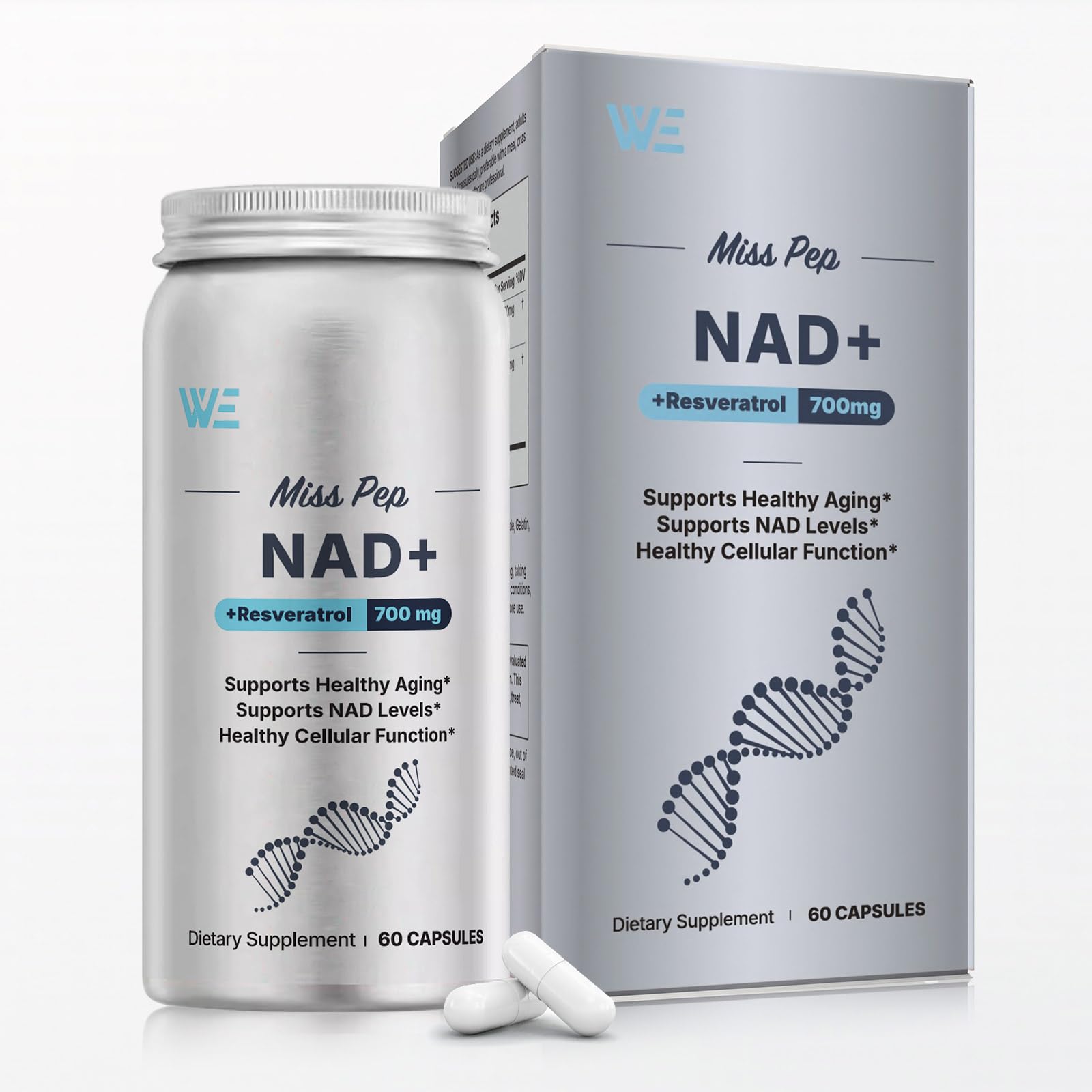 MISS PEP NAD+ Supplement – Nicotinamide Riboside + Resveratrol, 60 Capsules