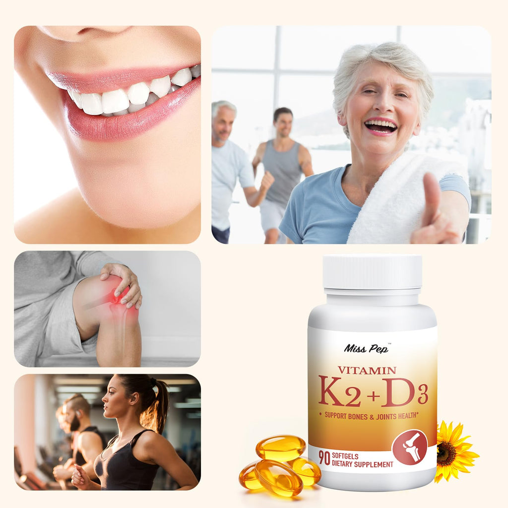 Miss Pep Vitamin D3 K2 5000 IU/100 mcg MK-7 – 90 Softgels with Sunflower Oil