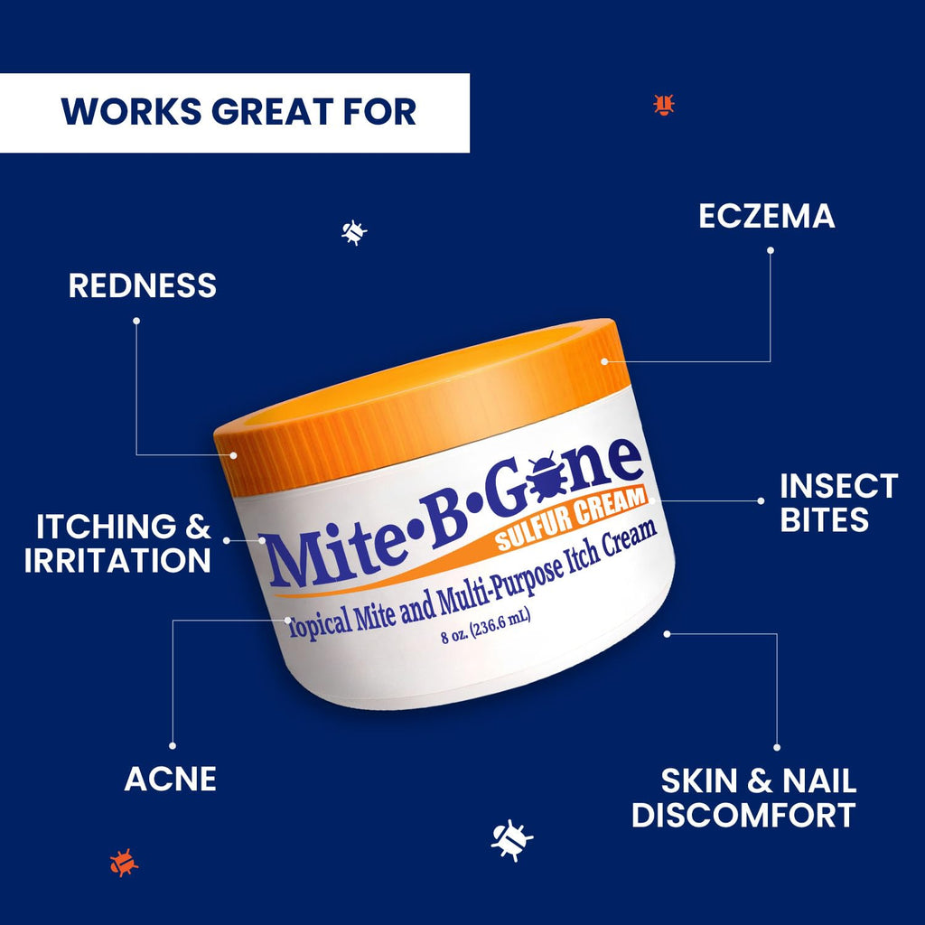 Mite-B-Gone Mite Cream & Bite Relief – Natural Sulfur for Bites & Itching | Safe for All Ages | 8 oz