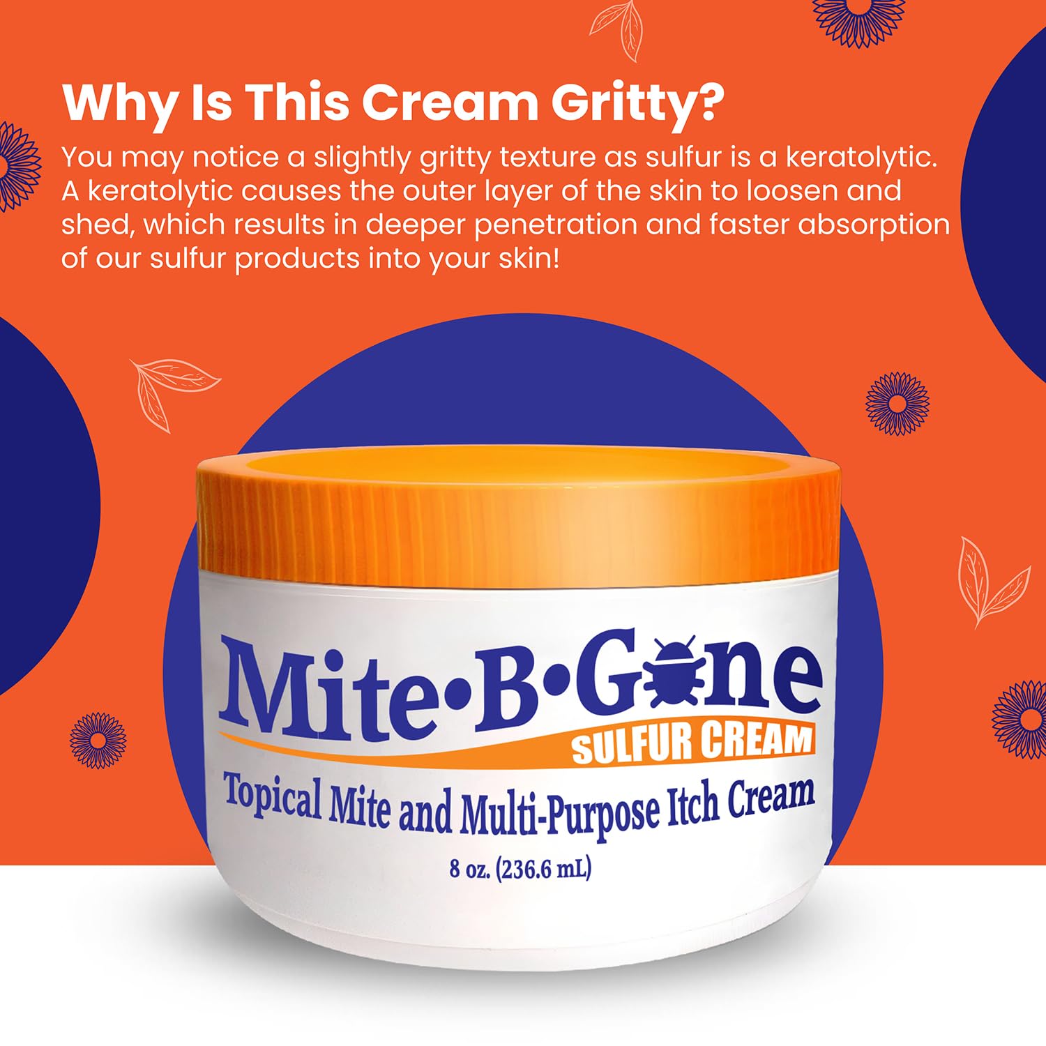 Mite-B-Gone Mite Cream & Bite Relief – Natural Sulfur for Bites & Itching | Safe for All Ages | 8 oz