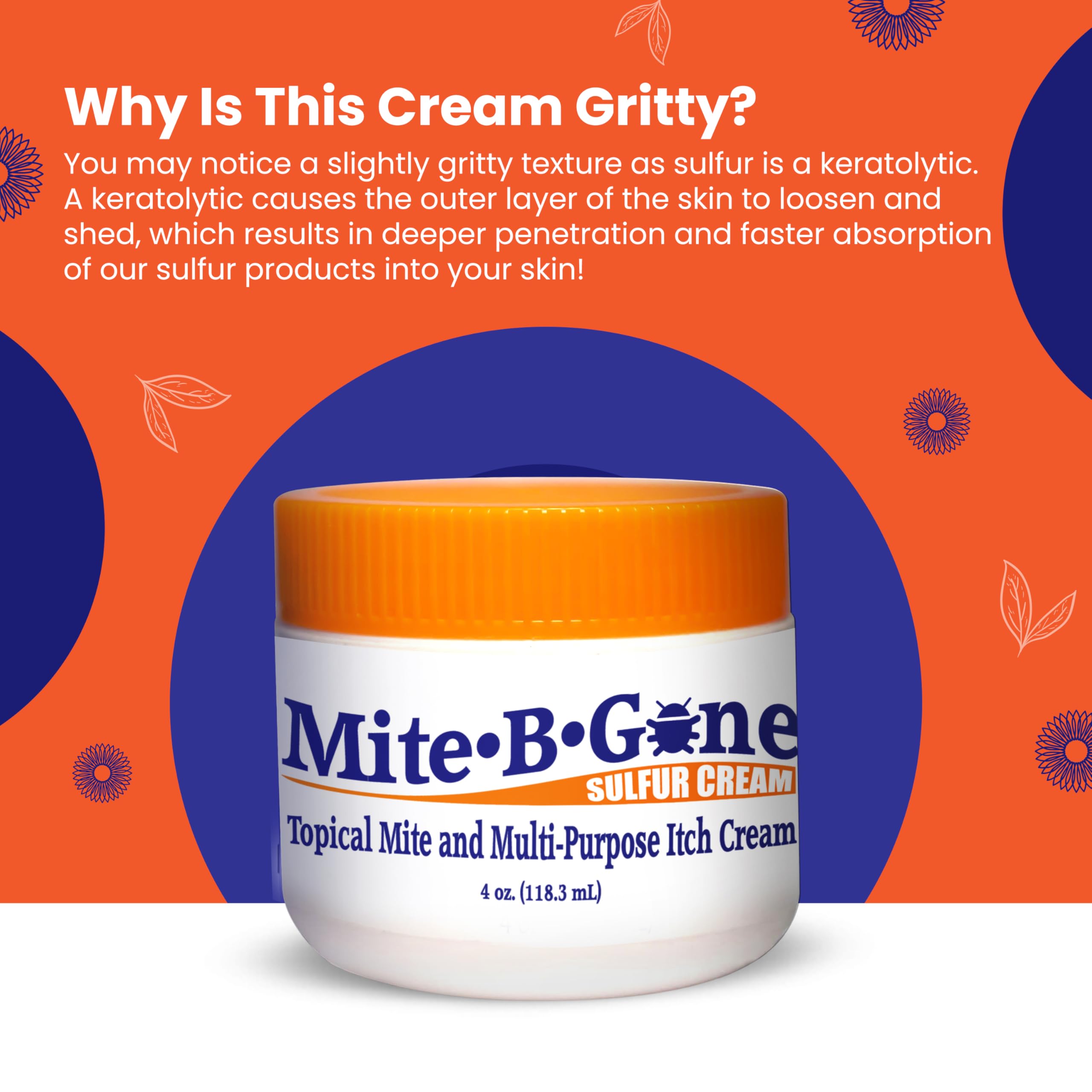 Mite-B-Gone Mite Cream & Bite Relief - Natural Sulfur Cream for Itch & Redness | Safe for Kids & Adults | 4 oz