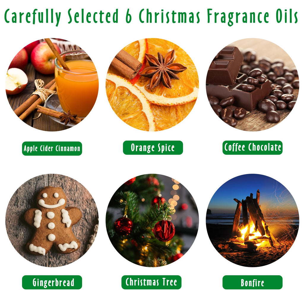 MitFlor Christmas Fragrance Oils Set – 6x10 ml Holiday Diffuser Oils