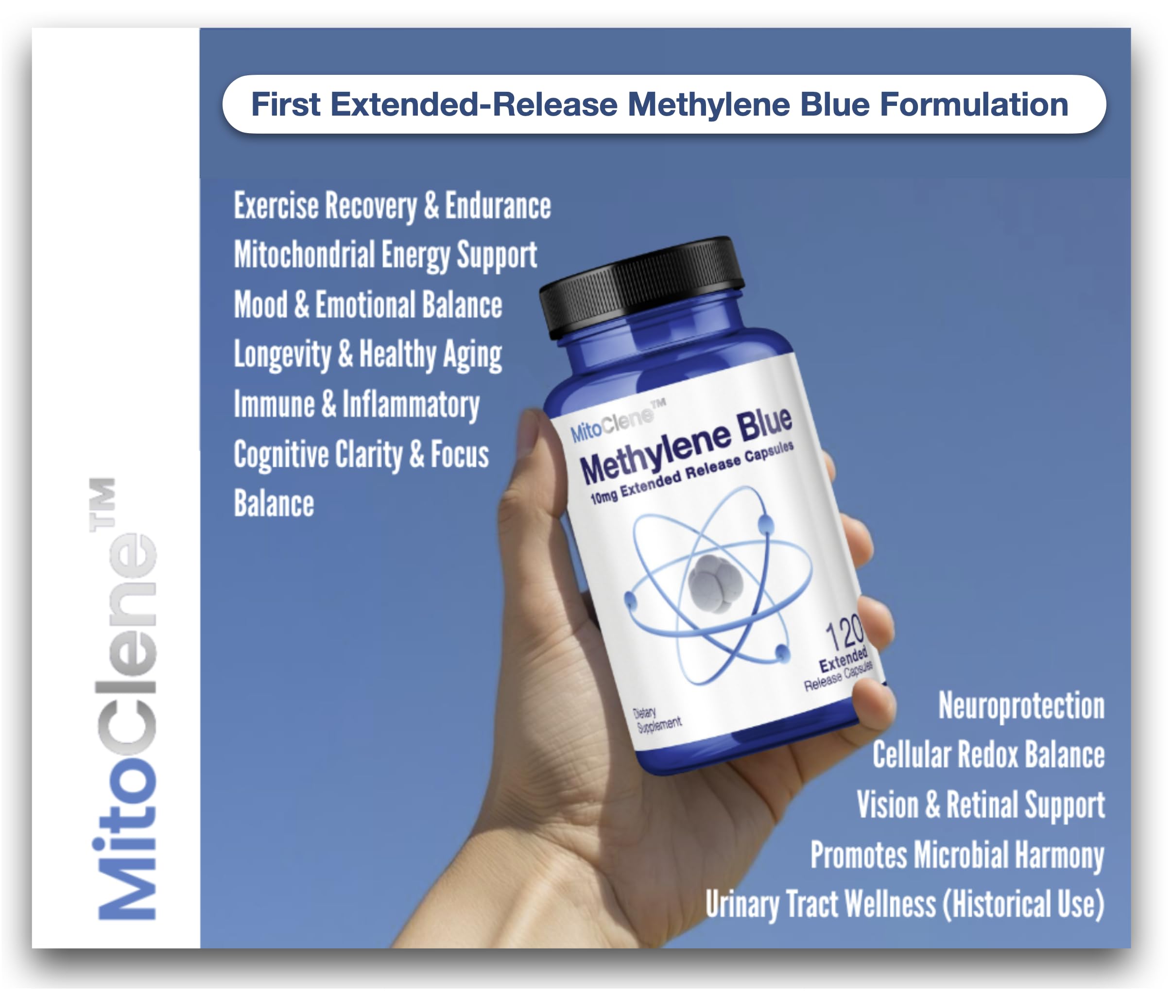 MitoClene 10mg Methylene Blue Capsules – Extended Release, 120 Count, Vitamin C & Zinc Picolinate