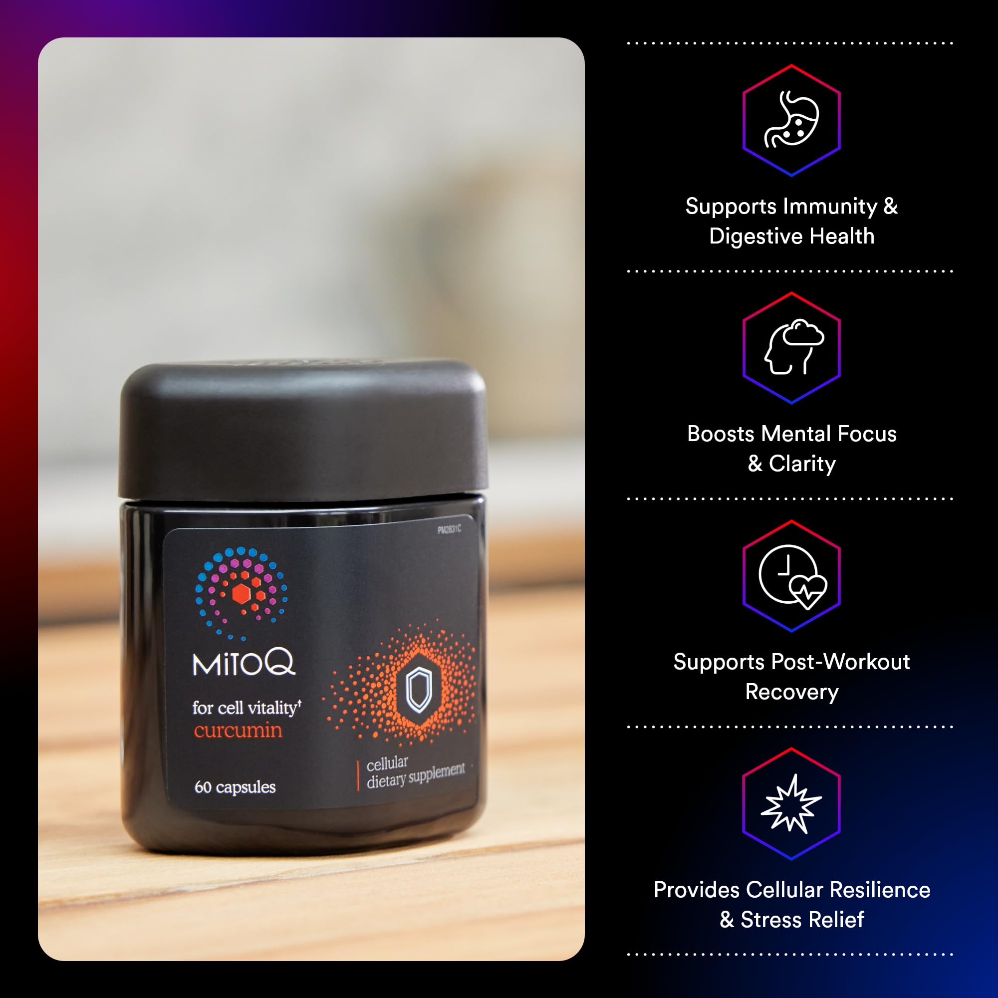 MitoQ Curcumin Advanced CoQ10 — Immunity, Digestive Health & Cell Vitality (60 Capsules)