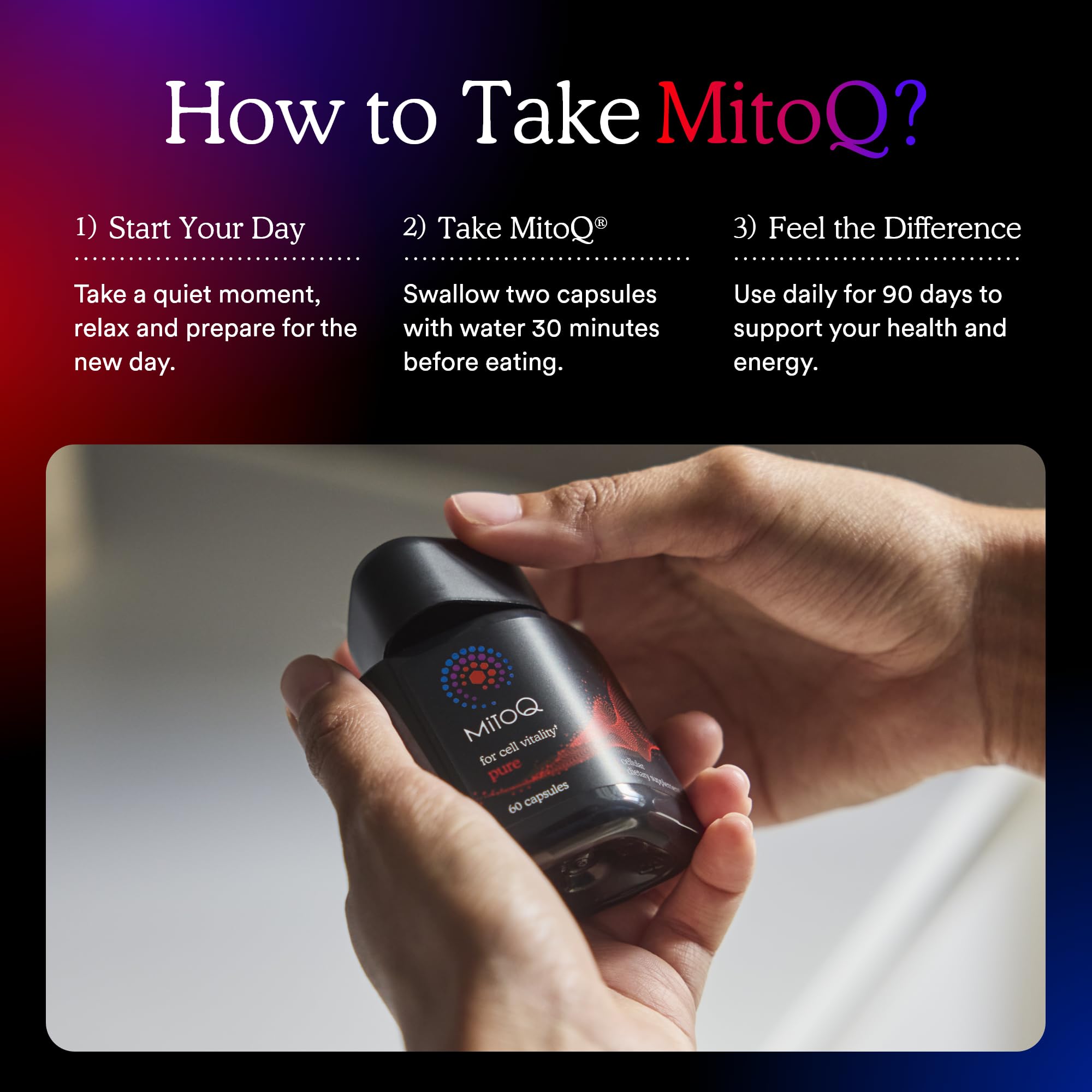 MitoQ Pure Advanced Mitochondria Supplement | Superior Bioavailability for Healthy Aging, Energy, Heart Health & Mobility