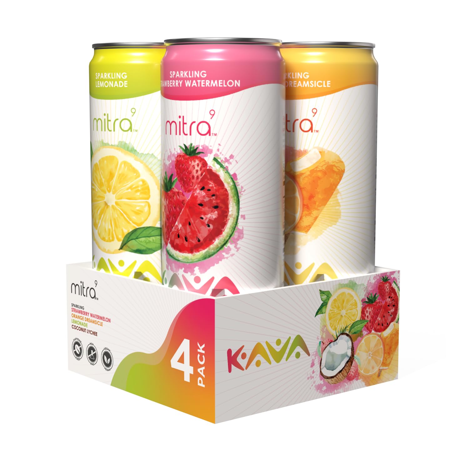 MITRA9 Kava Drink Variety Pack – Plant-Based Mood & Clarity (12 fl oz, 4-pack)