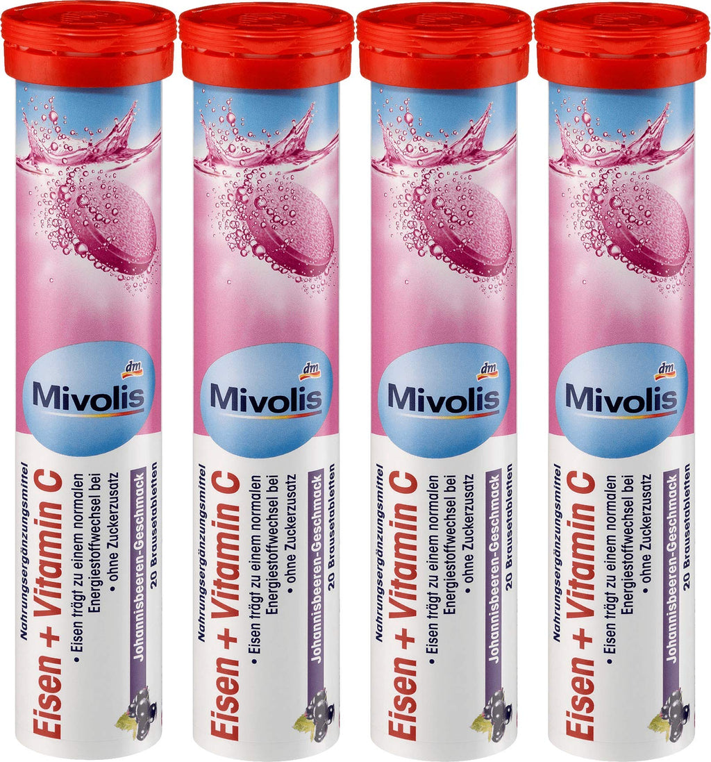 Mivolis Iron + Vitamin C Effervescent Tablets - 4 Packs x 20 Tablets | Germany