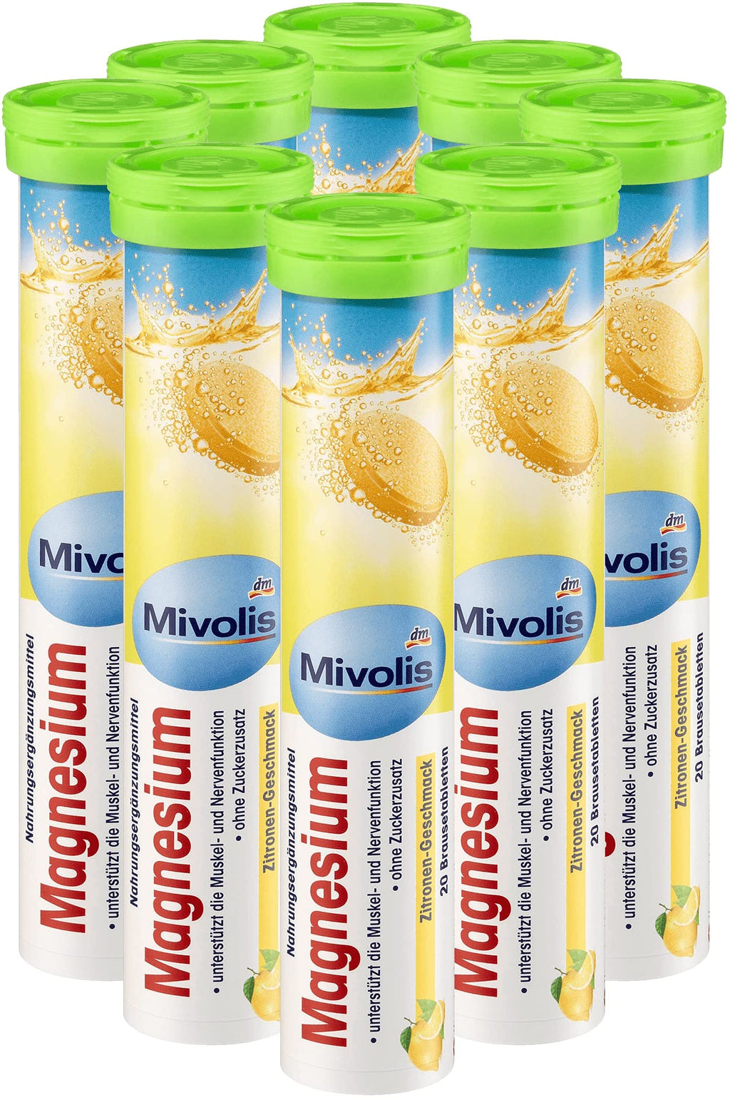 Mivolis Magnesium Effervescent Tablets - Dietary Supplements 8 Tubes x 20 pcs | Germany