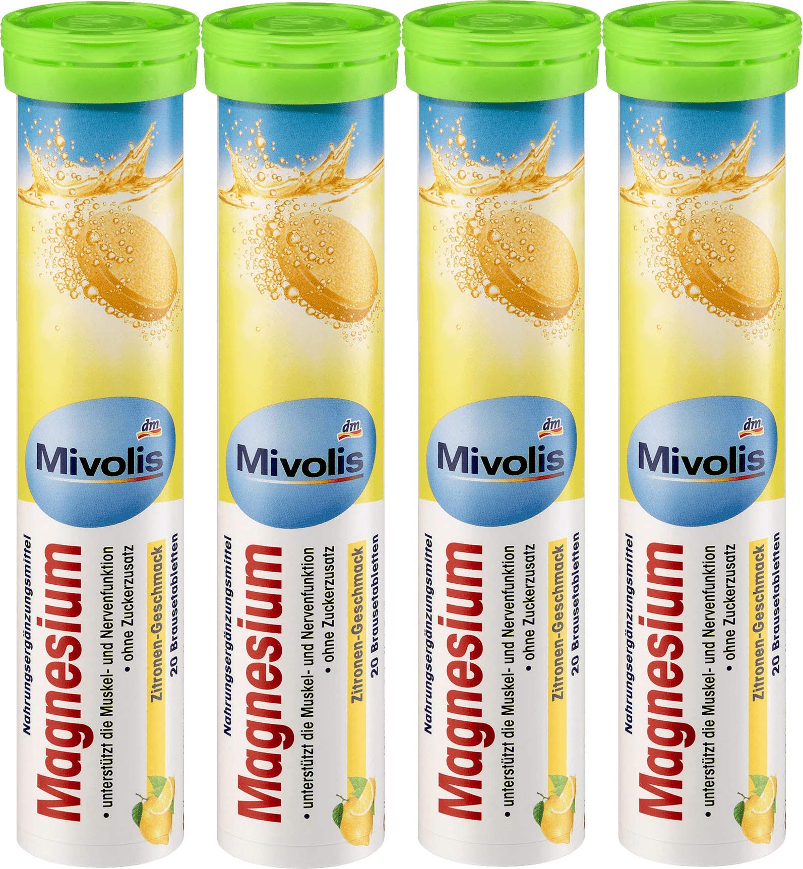 Mivolis Magnesium Effervescent Tablets - Dietary Supplements 4 Packs x 20 pcs | Germany