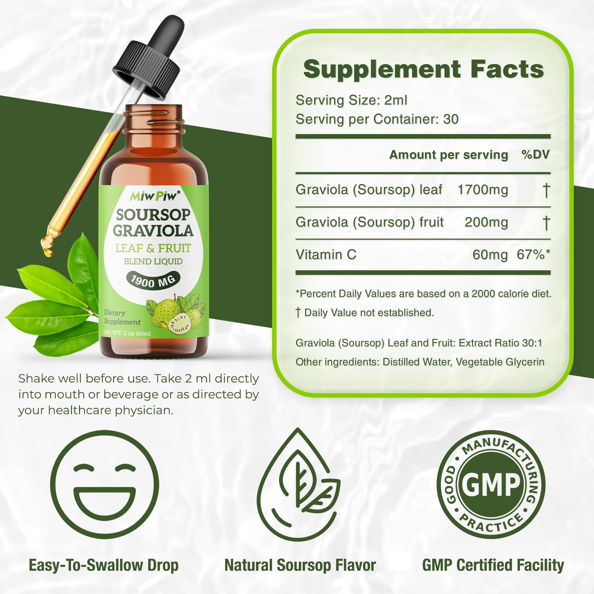 MiW Piw Soursop Graviola Liquid Drops 1900MG – Sleep Support & Immune Boost