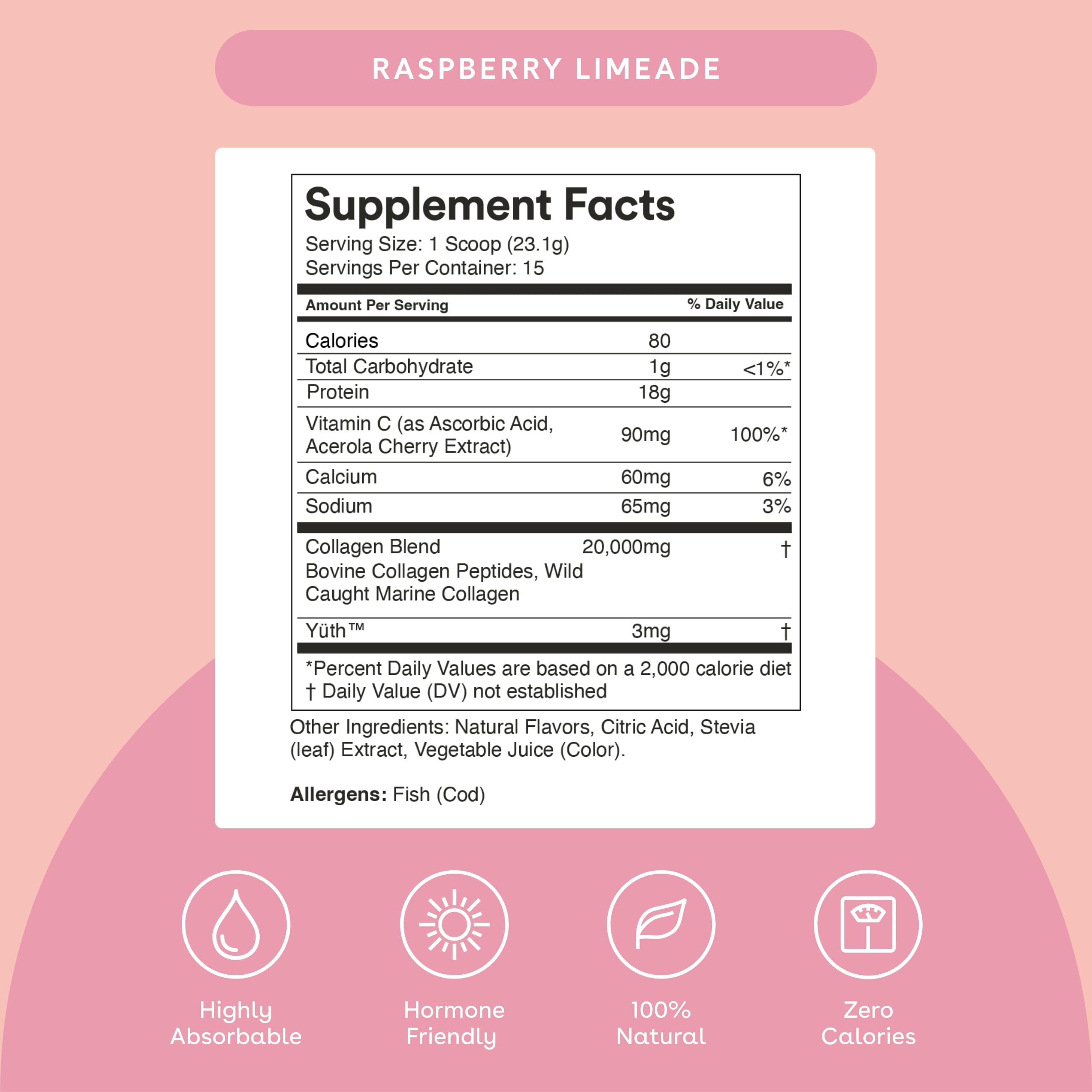 MIXHERS Collagen Powder – 30-Day Raspberry Limeade (18g Protein)