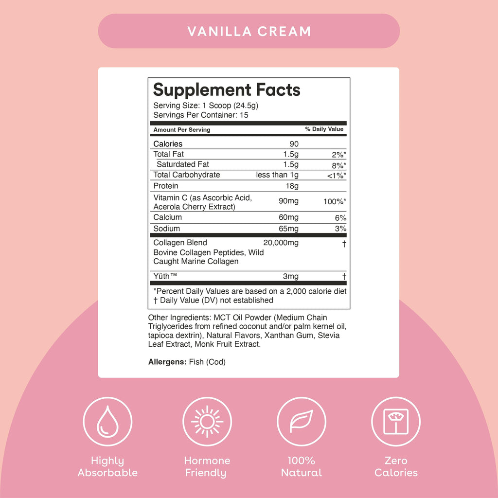 Mixhers Collagen Powder - Vanilla Cream, 30-Day Beauty Support