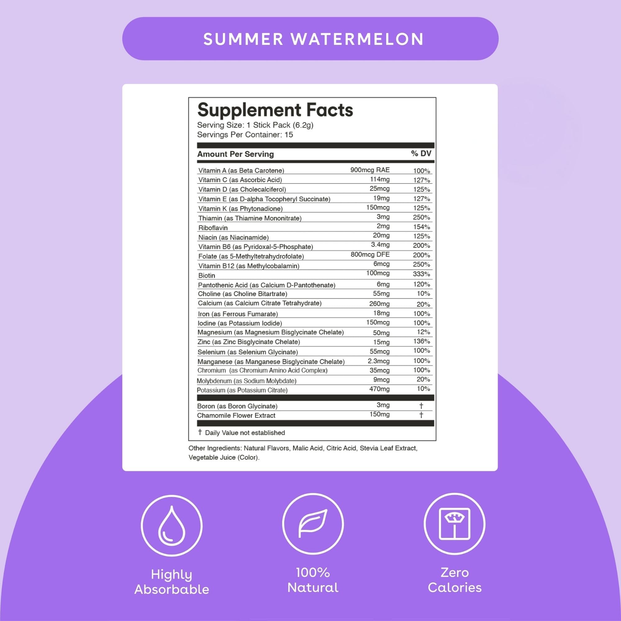 MIXHERS Prenatal+ Prenatal & Postnatal Support Drink Mix – Summer Watermelon Flavor – 15 Stick Packets