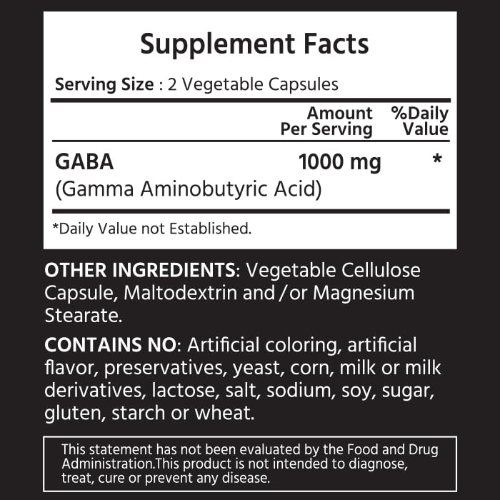 ML Naturals GABA 1,000 mg per Serving – 240 Veg Capsules | NSF-Certified & cGMP-Compliant