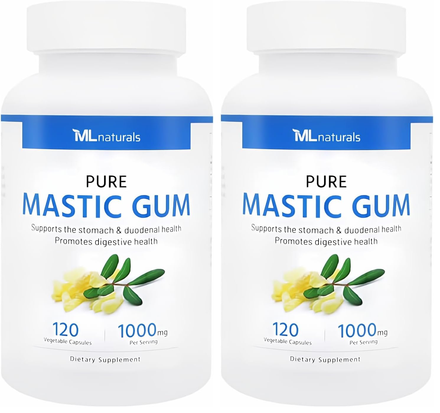 ML Naturals Mastic Gum 1000mg – 120 Vegan Capsules (Pack of 2) | Premium Quality | Supports Stomach & Duodenal Health | NSF-Certified & cGMP-Compliant
