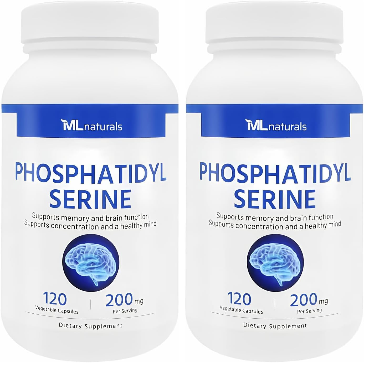 ML Naturals Phosphatidyl Serine 200 mg – 120 Veg Capsules | Supports Memory & Brain Function | Non-GMO, NSF-Certified, cGMP