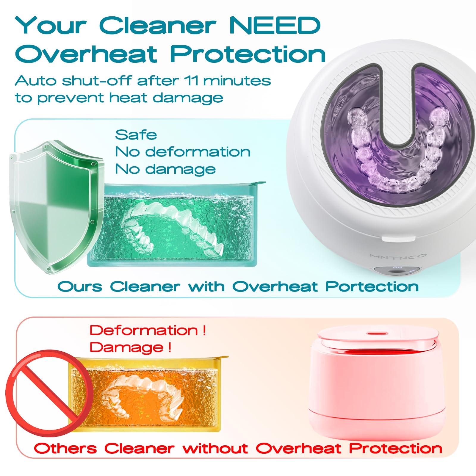 MNTNCO Ultrasonic Retainer Cleaner - White Cleaning Machine for Dentures