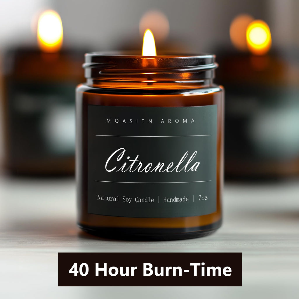 MOASITN Citronella Soy Candles – Handmade, Highly Scented 7oz Amber Jar | Natural Aromatherapy Gift for Women & Men